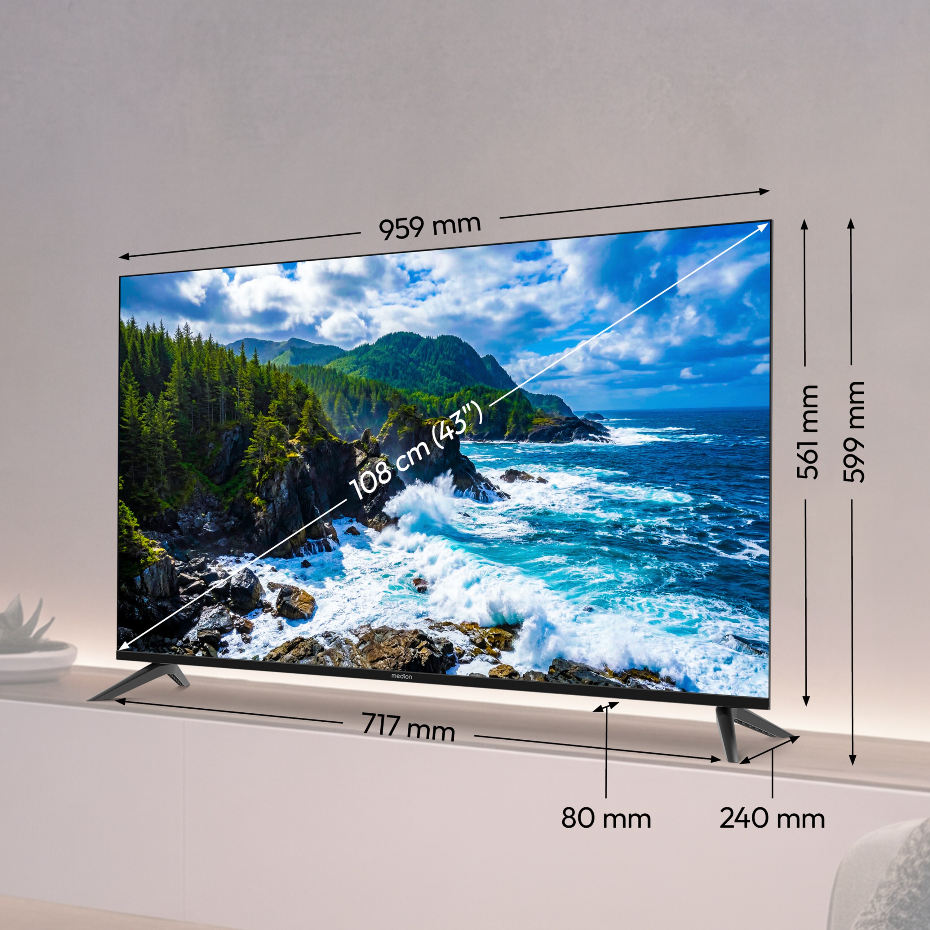 MEDION® LIFE MD 843201 Ultra HD Smart-TV - Modell 2026, 108 cm (43'') Ultra HD Display, HDR, PVR ready, HBO Max, MagentaTV, NETFLIX, Prime Video, Disney+, DAZN, Paramount+ App, VIDAA App Store, Bluetooth®, HD Triple Tuner, CI+ Schnittstelle