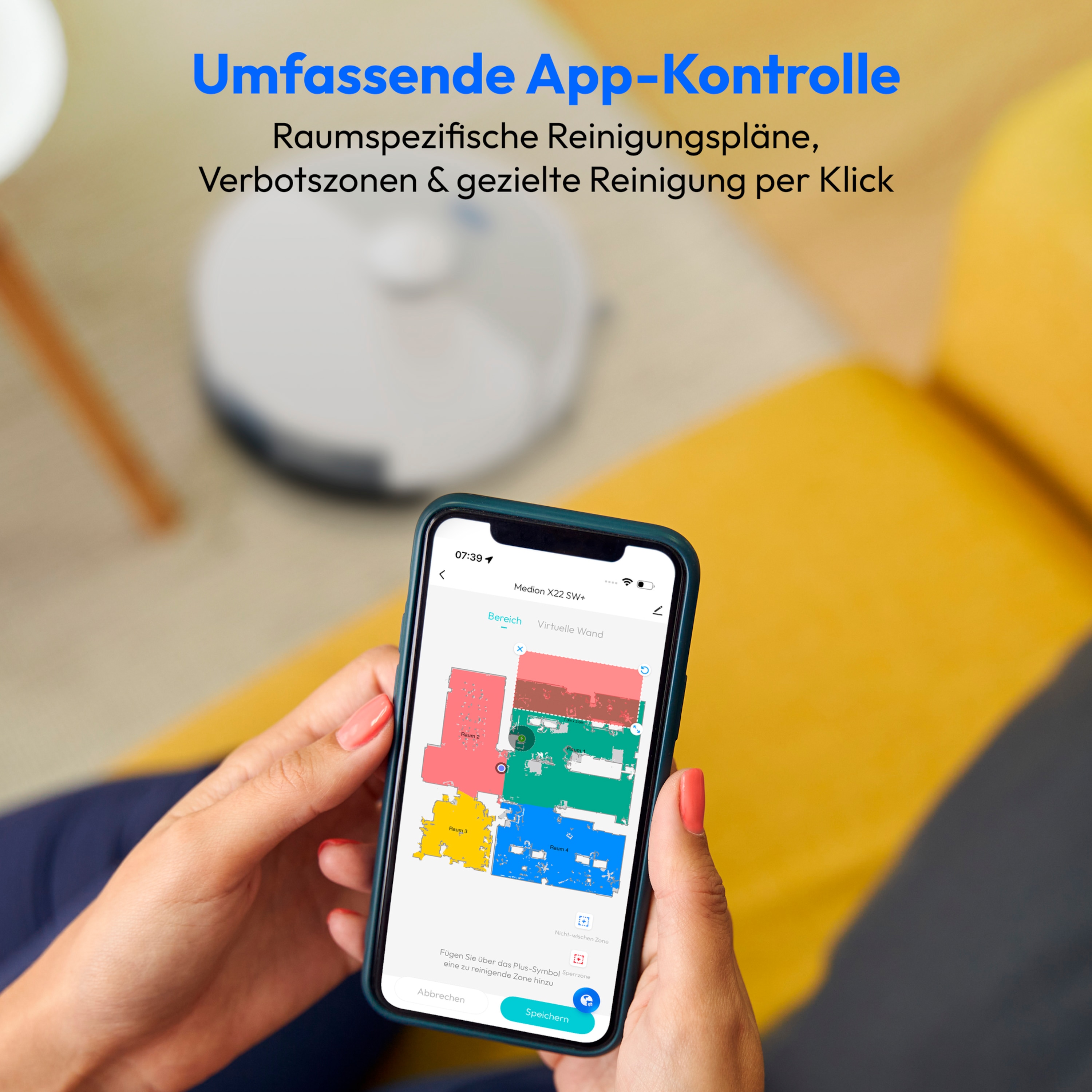 MEDION® Saugroboter mit Absaugstation X22 SW+ grau, Wischfunktion, Lasernavigation, 5.000 Pa Saugkraft, No Go & Go Bereiche, präzise Kartenerstellung, mehrere Etagen, App-Steuerung