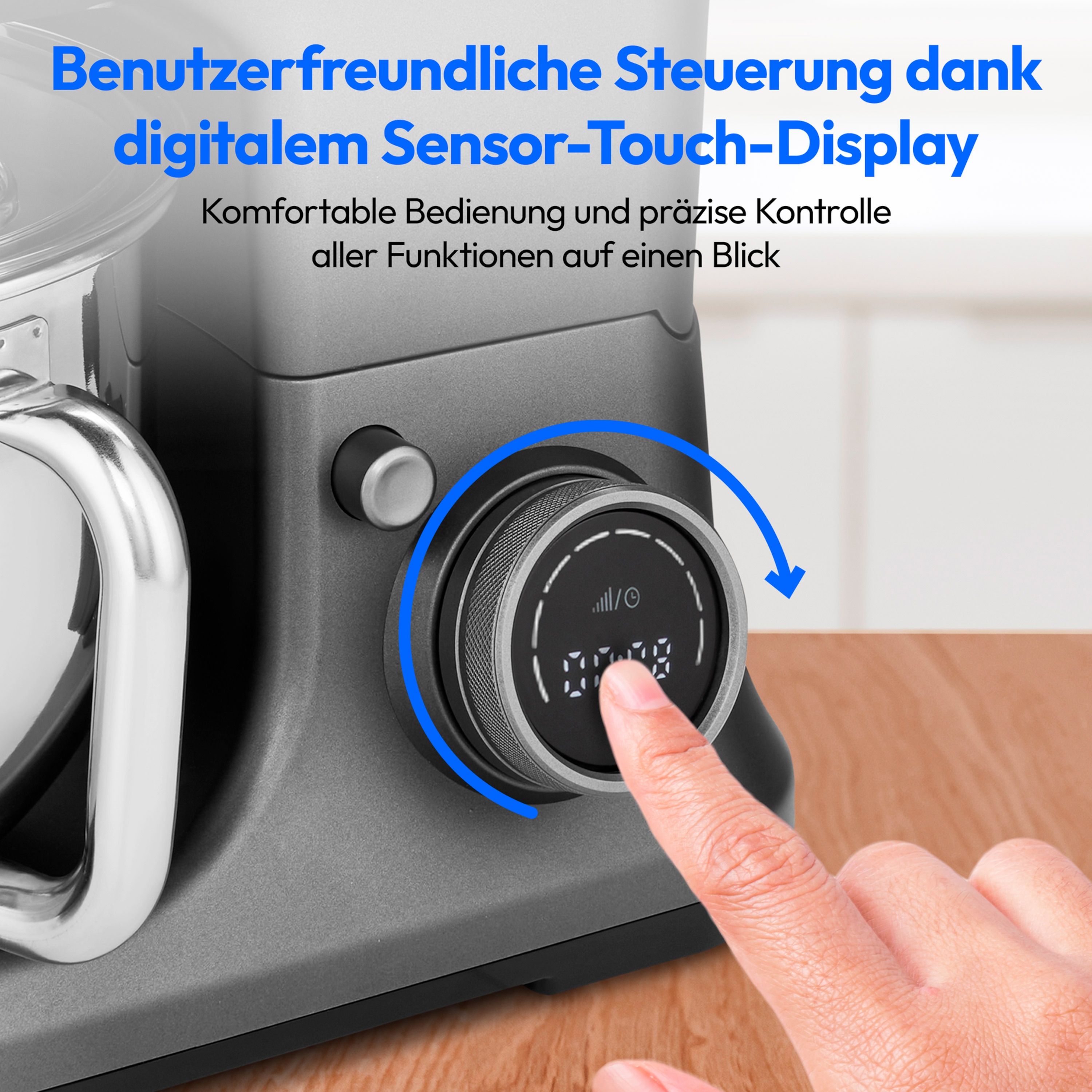 MEDION® LIFE® Digitale Küchenmaschine MD18420, 1.200 W, 8 Geschwindigkeitsstufen, Digitales Sensor-Touch-Display, inkl. Eisschüssel