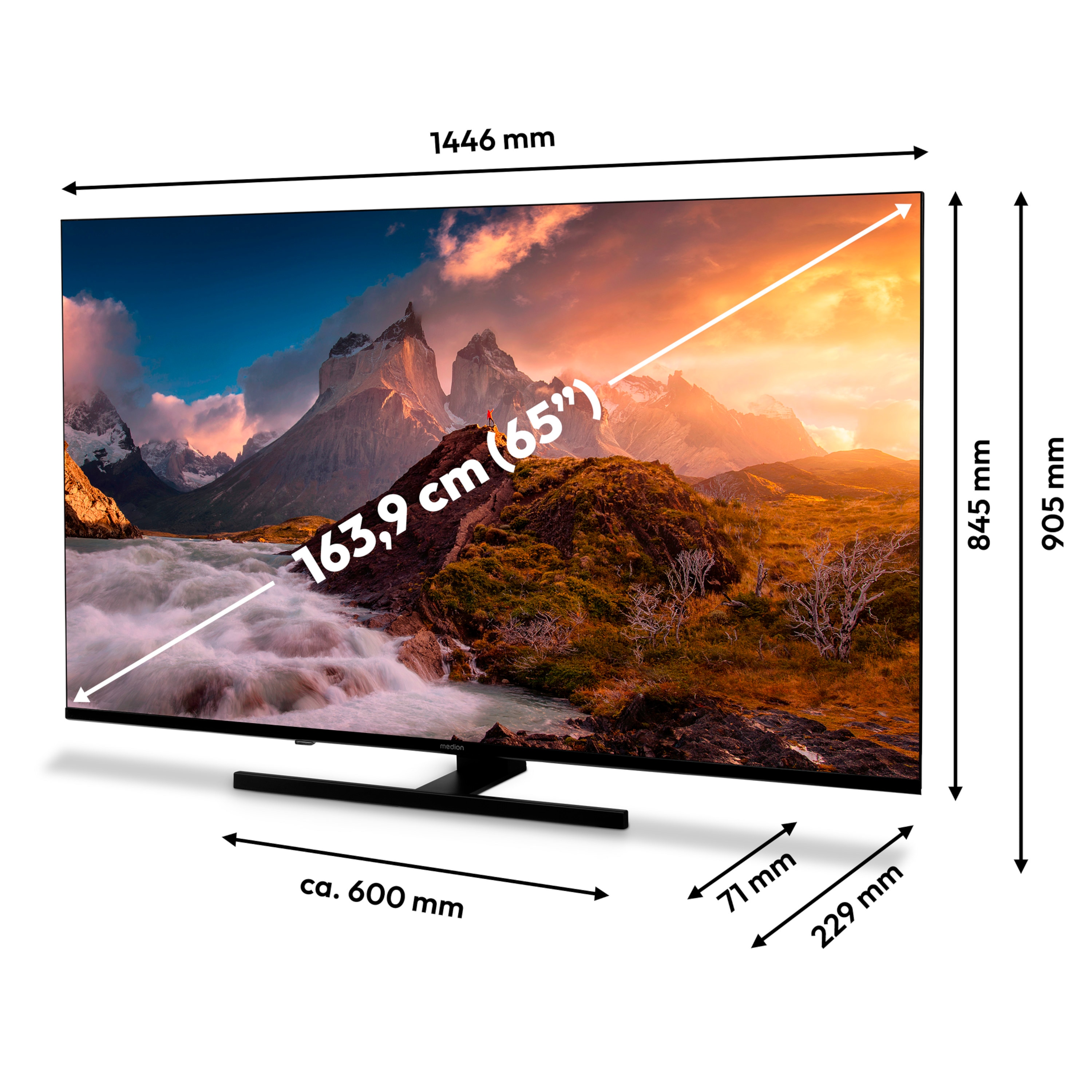 MEDION® LIFE® X8652505 (MD 865700) QLED Google TV™, 163,9 cm (65'') Ultra HD, HDR, Dolby Vision®, MEMC, PVR ready, Netflix, Amazon Prime Video, Bluetooth®, Dolby Atmos, DTS Virtual X, DTS X, HD Triple Tuner, CI+ Schnittstelle