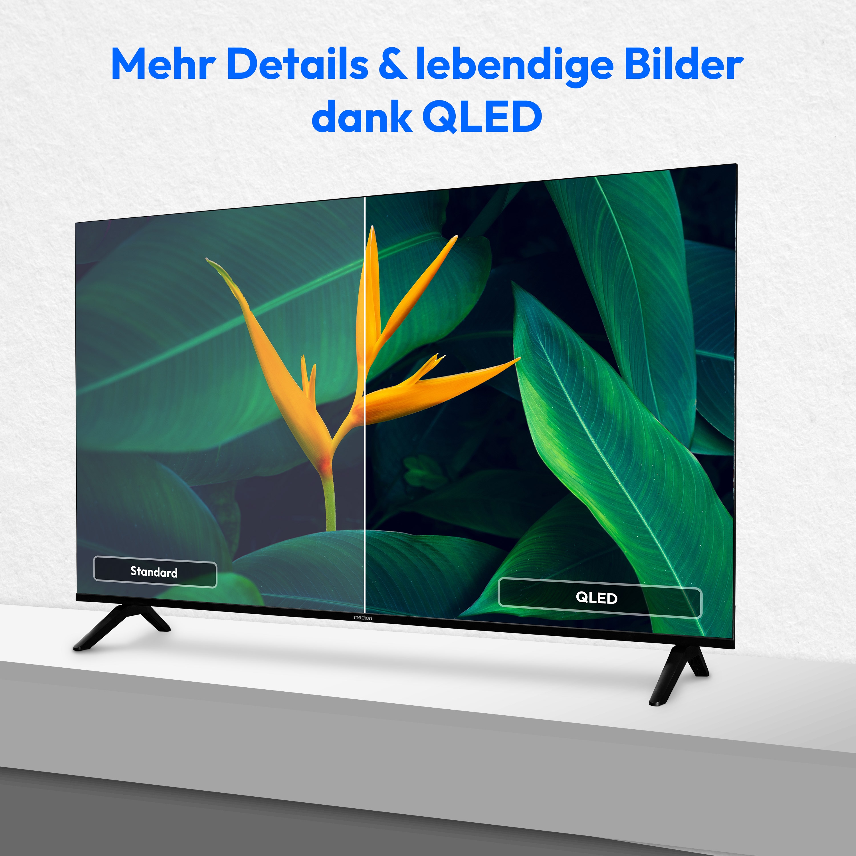 MEDION® LIFE MD 850601 QLED Smart-TV, 125,7 cm (50'') Ultra HD Display, HDR (High Dynamic Range), Dolby Vision®, MEMC, Bluetooth®, PVR ready, NETFLIX, Prime Video, Disney+, DAZN, Paramount+ App, VIDAA App Store, Dolby Atmos®, HD Triple Tuner
