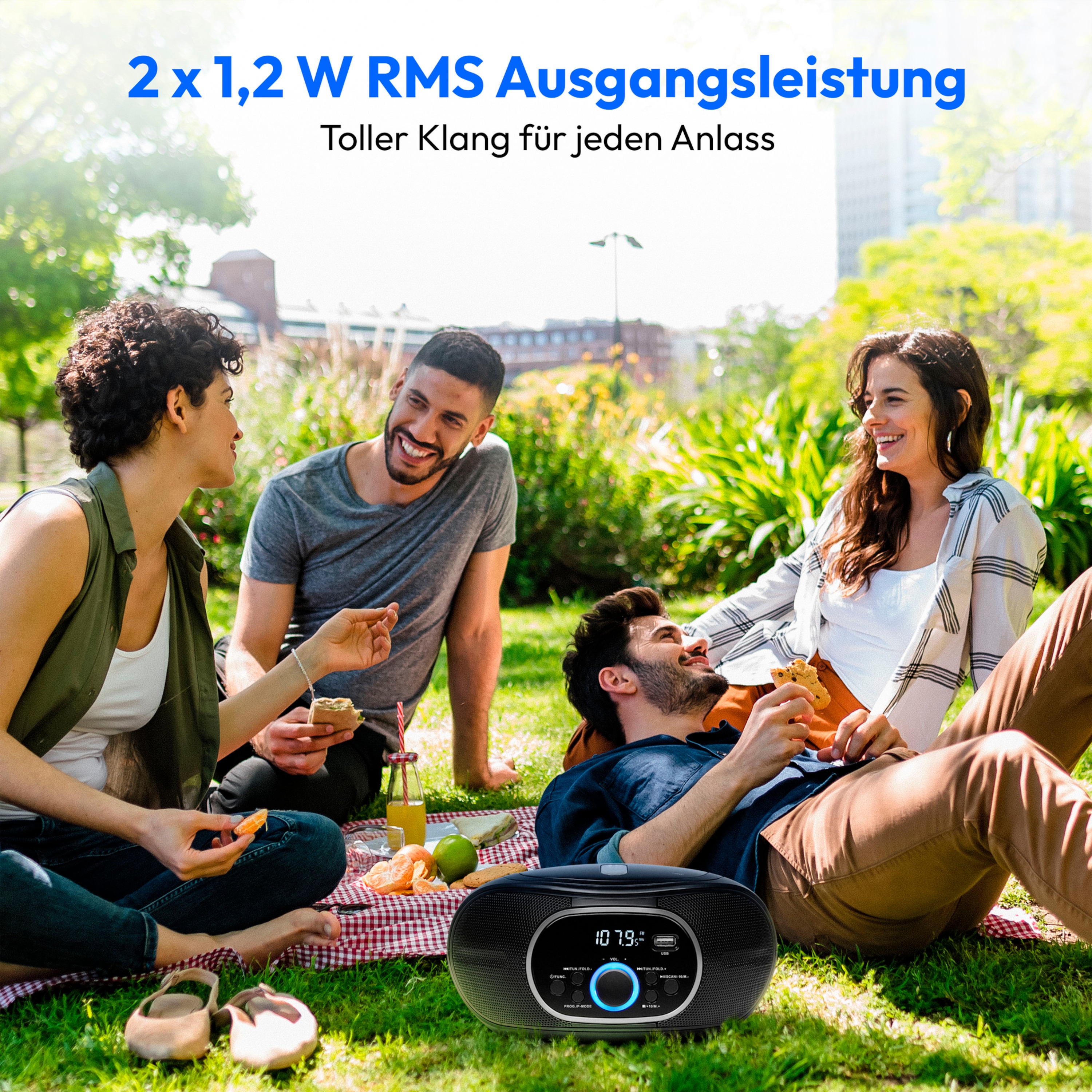 MEDION® LIFE® E65711 Boombox mit CD/MP3-Player, PLL-UKW Stereo-Radio, AUX, USB Anschluss, 2 x 12 W  (B-Ware)