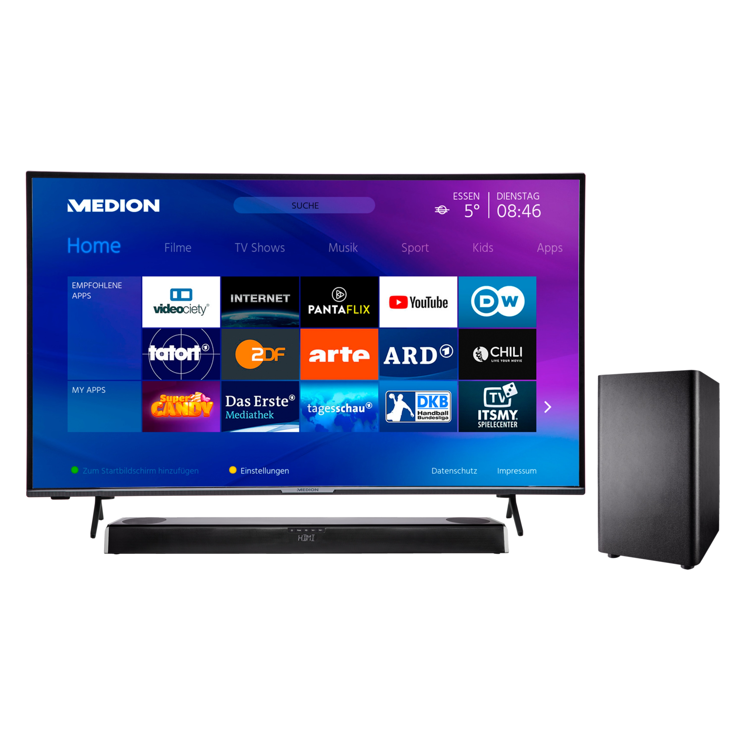 MEDION® LIFE® X15509 (MD 31243) 138,8 cm (55'') Ultra HD Smart-TV + S61388 Dolby Atmos Soundbar mit Subwoofer & Bluetooth - ARTIKELSET