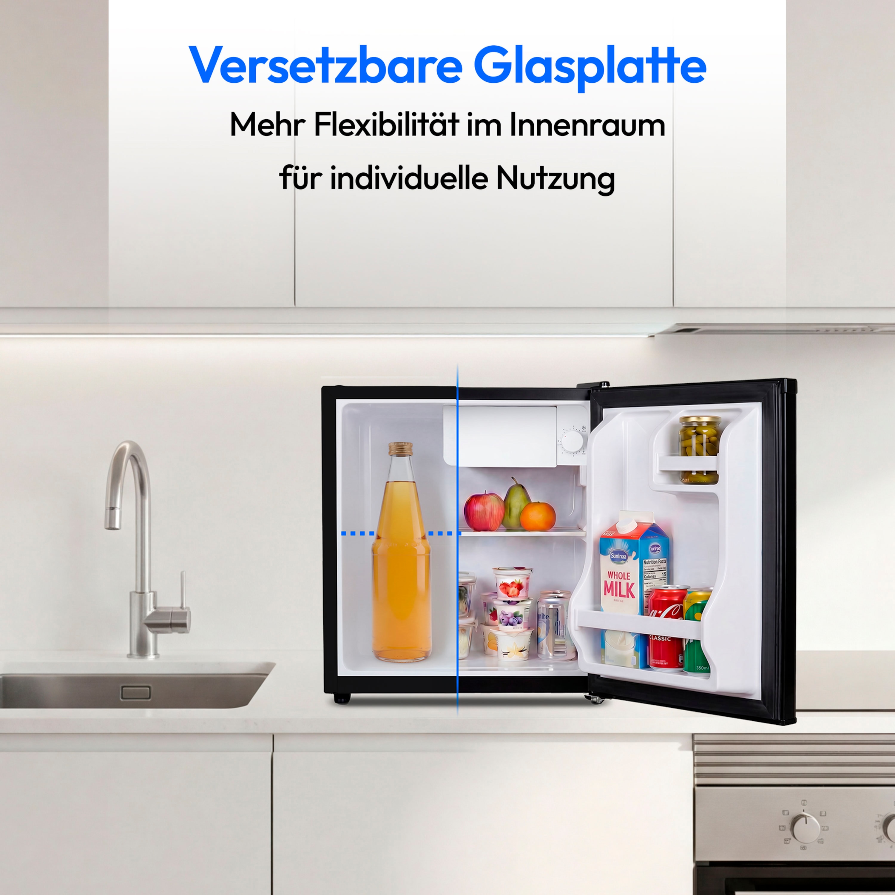 MEDION® LIFE Mini-Kühlschrank mit Eisfach und Schloss MD370001, 42 L Gesamtnutzinhalt (Kühlteil 37 L & Eisfach 5 L), wechselbarer Türanschlag, Schloss, geringer Geräuschpegel
