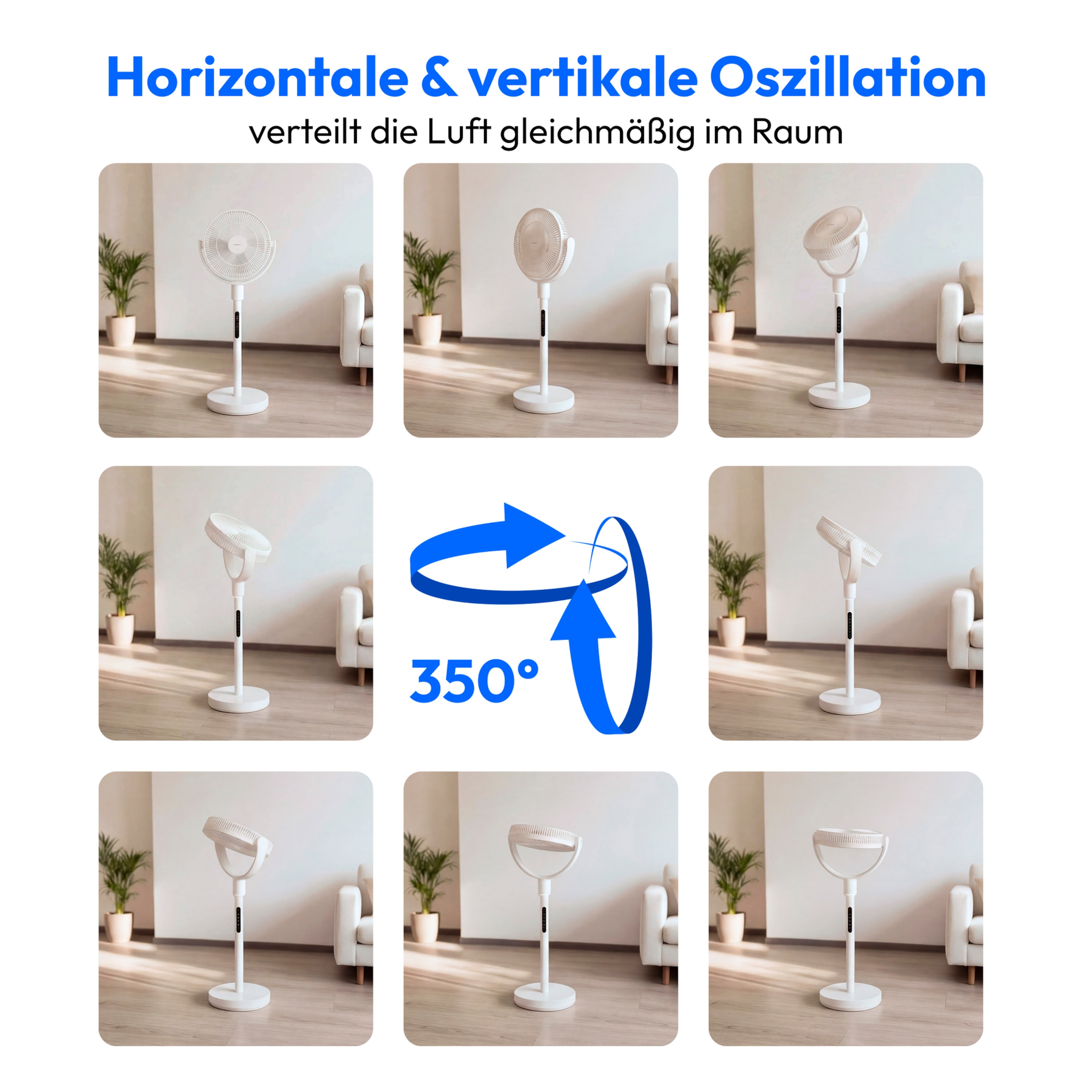 MEDION® LIFE P25 SF Akku-Standventilator (MD 100144), App-Steuerung, 10 Geschwindigkeitsstufen, 24 Watt Leistung, Schwenkfunktion, inkl. Fernbedienung