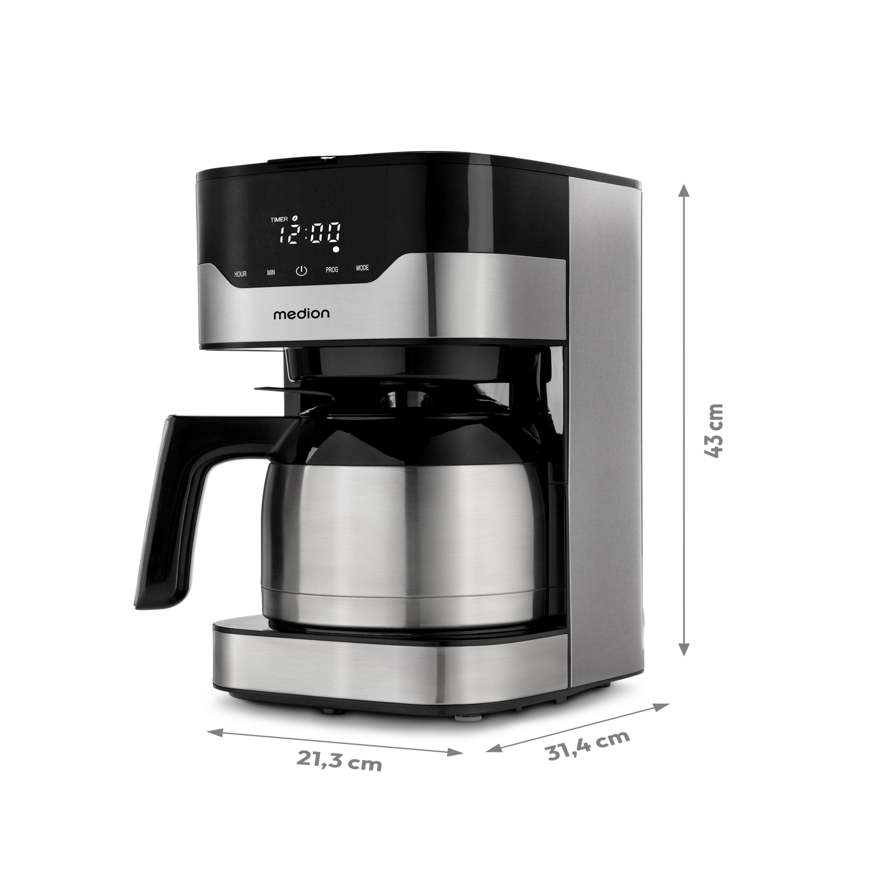 MEDION® LIFE® Kaffeemaschine mit Thermoskanne MD 18458, Timer-Funktion, Tropf-Stopp, 900 Watt, 1,1 Liter Fassungsvermögen, Aromawahlschalter