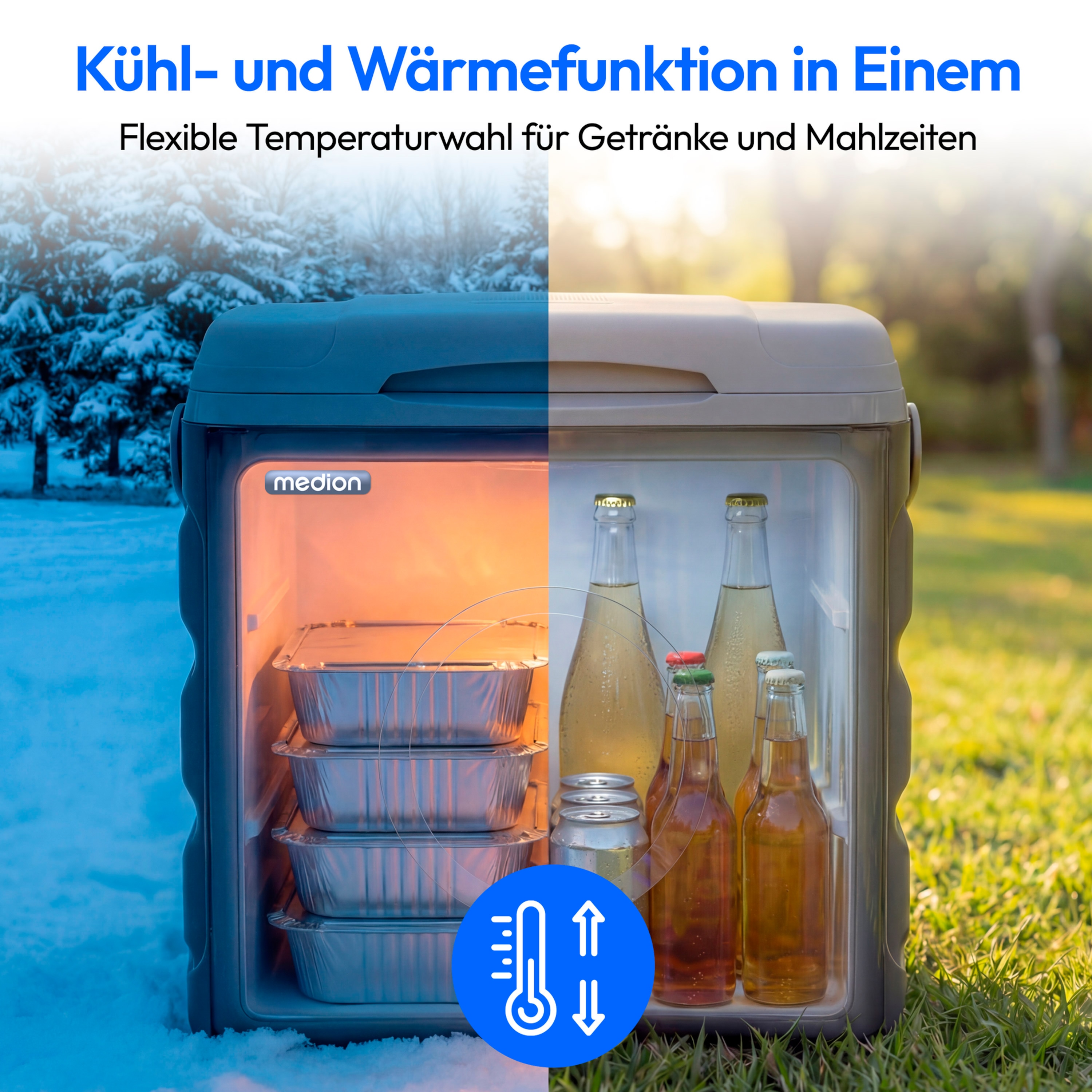MEDION® MEDION LIFE Thermoelektrische Kühlbox MD370030, 35 L, Kühlen bis 20 °C unter Umgebung, Warmhalten bis 55 °C, 12 V / 230 V / USB 5 V, ECO Modus