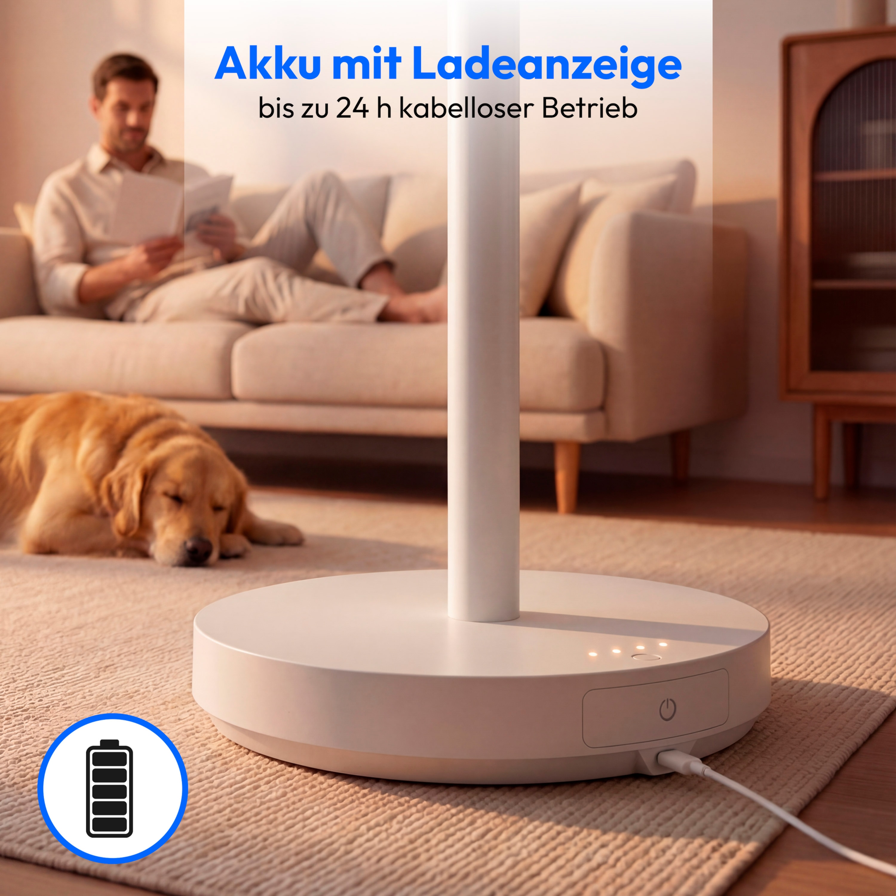 MEDION® LIFE P25 SF Akku-Standventilator (MD 100144), App-Steuerung, 10 Geschwindigkeitsstufen, 24 Watt Leistung, Schwenkfunktion, inkl. Fernbedienung