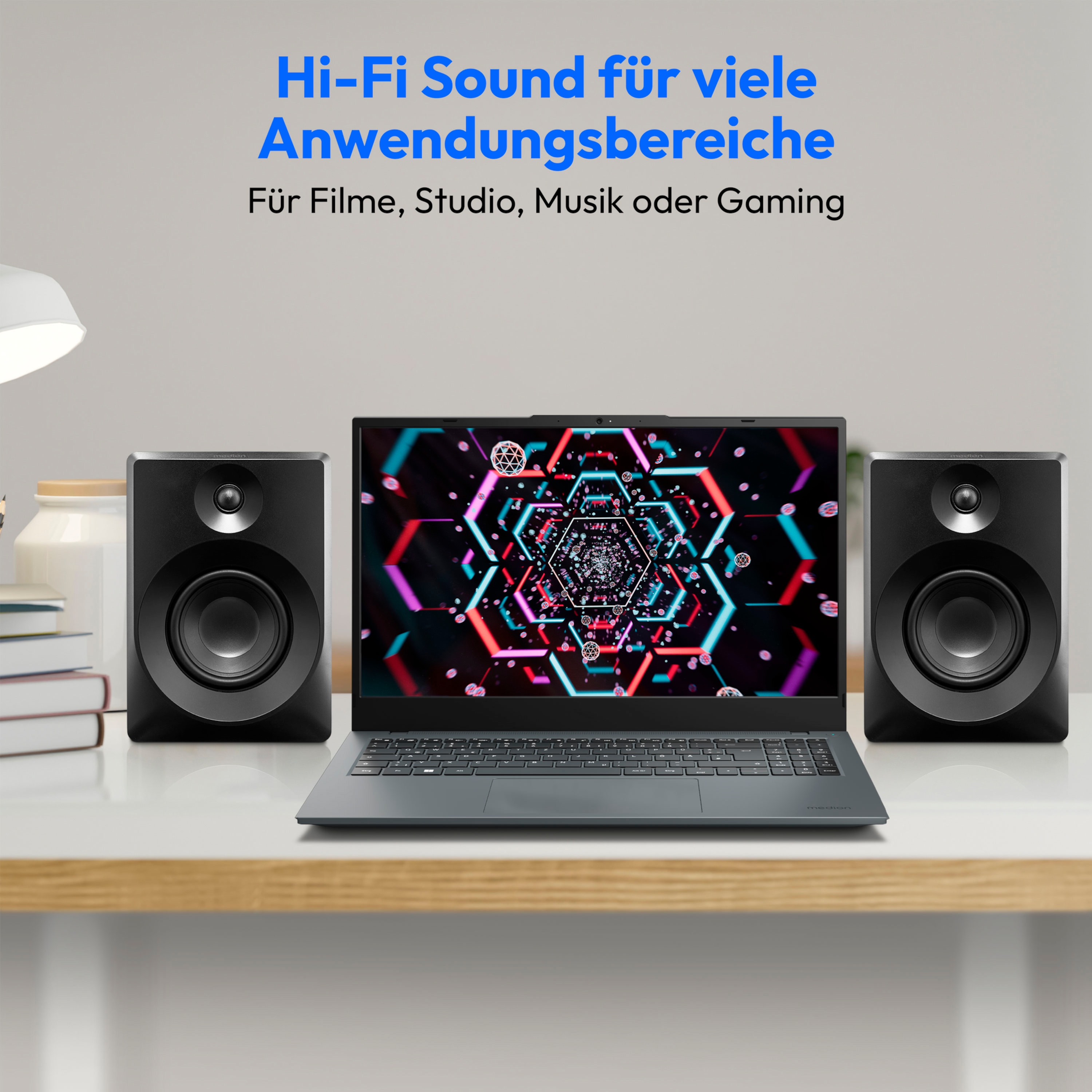 MEDION® LIFE® P61925 Regallautsprecher, aktiver & passiver Lautsprecher, 2-Wege-System, Bluetooth® 5.0, Stereo-Sound mit integriertem Hochtöner und Subwoofer, 2 x 50 W RMS