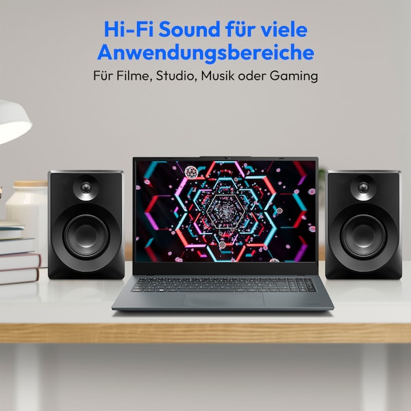 MEDION® LIFE P61925 Regallautsprecher, aktiver & passiver Lautsprecher, 2-Wege-System, Bluetooth® 5.0, Stereo-Sound mit integriertem Hochtöner und Subwoofer, 2 x 50 W RMS