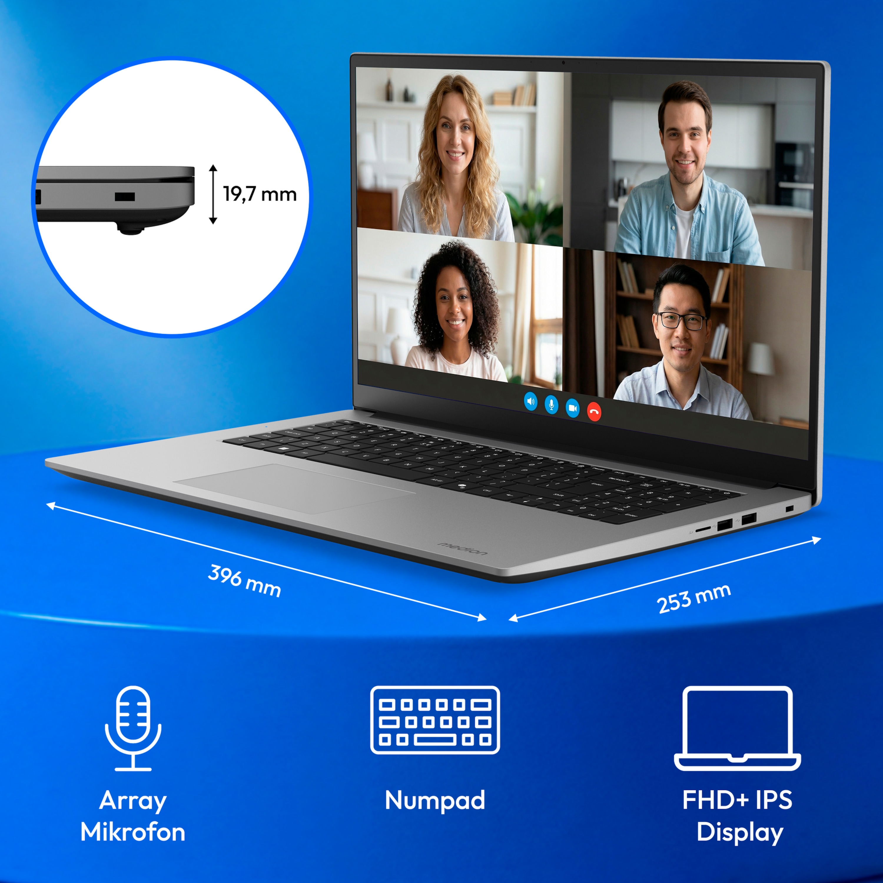 MEDION® Avantum 17 E1e Laptop, Intel® Prozessor N100 , Windows 11 Home (S Modus), 43,9 cm (17,3") FHD Display, 128 GB SSD, 4 GB RAM