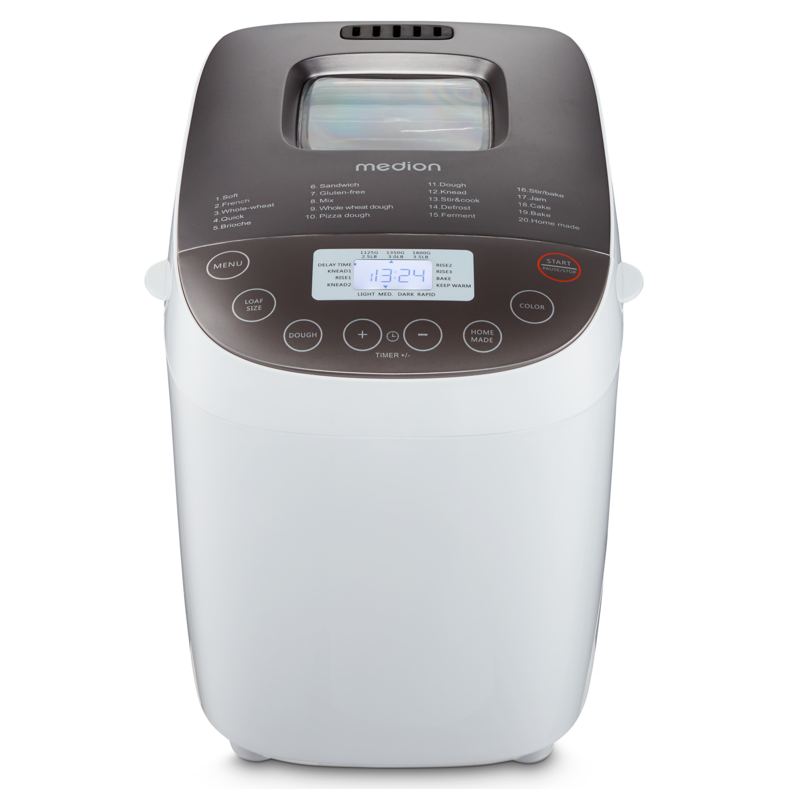 MEDION® LIFE® Brotbackautomat  MD 12040, 20 Backprogramme, 3 wählbare Bräunungsgrade, 950 Watt, bis zu 1.600g Fassungsvermögen