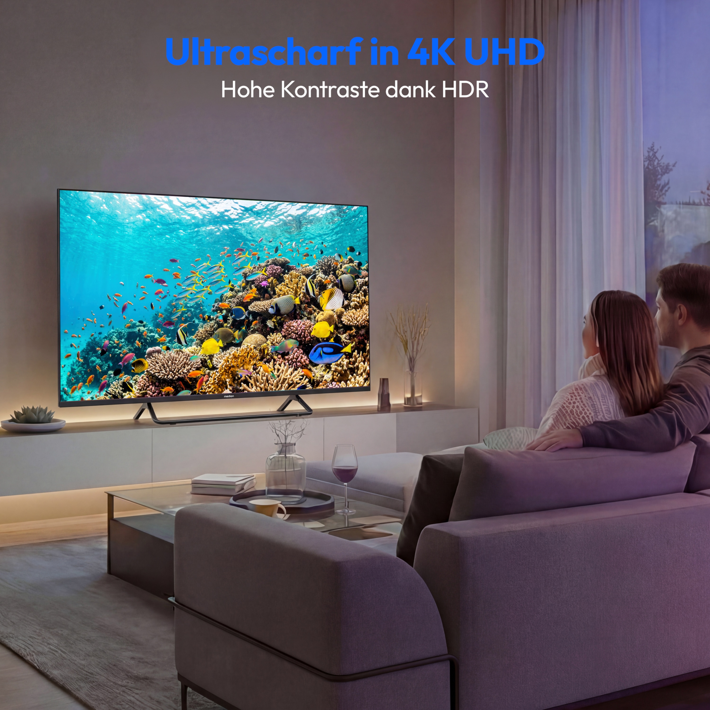 MEDION® LIFE MD 843602 QLED Smart-TV - Modell 2026, 108 cm (43'') Ultra HD Display, HDR, Dolby Vision®, MEMC, Bluetooth®, PVR ready, HBO Max, MagentaTV, NETFLIX, Prime Video, Disney+, DAZN, Paramount+ App, VIDAA App Store, Dolby Atmos®