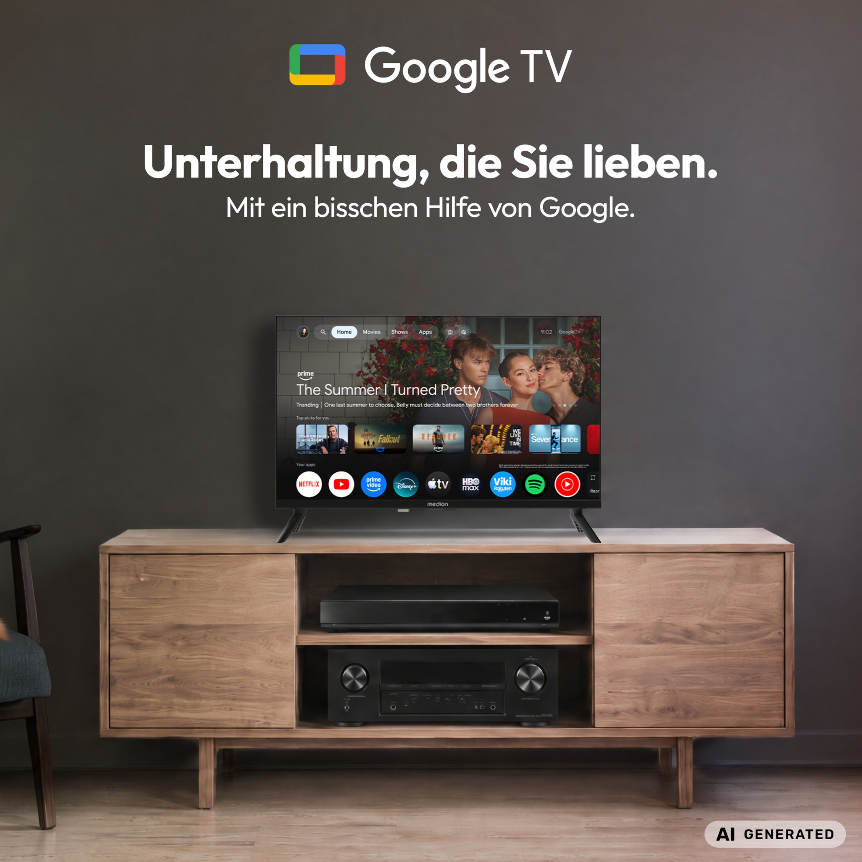 MEDION® LIFE MD 824103 Google TV™, 59,9 cm (24'') HD Display, PVR ready, HD Triple Tuner, Bluetooth®, App Store, Netflix, Disney+, Amazon Prime Video
