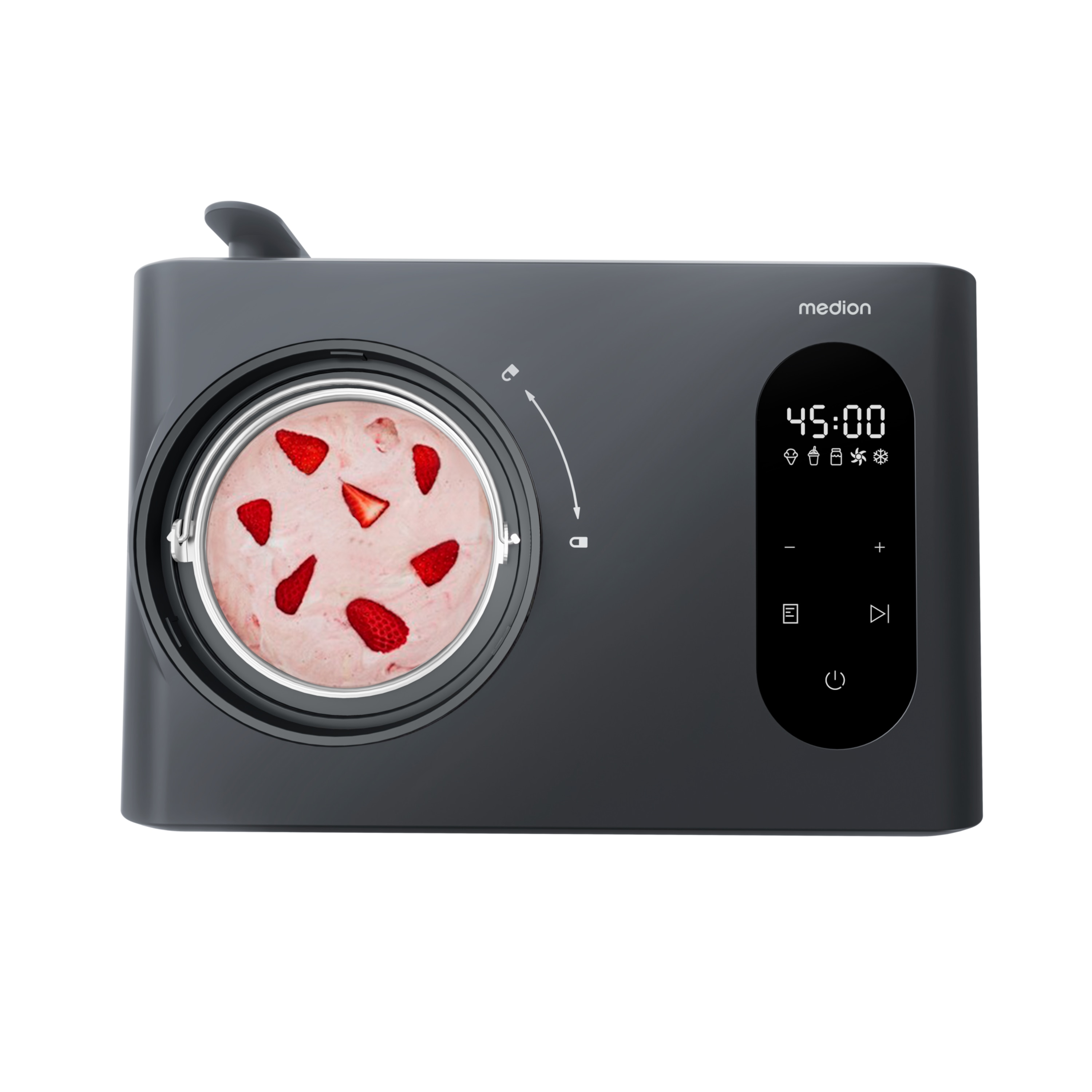 MEDION® LIFE Eismaschine MD 100087, Kapazität für 1,5 L Eis, kein Vorkühlen notwendig, LED-Display mit Sensor-Touch, mit Programmen für Eiscreme, Slush und Joghurt