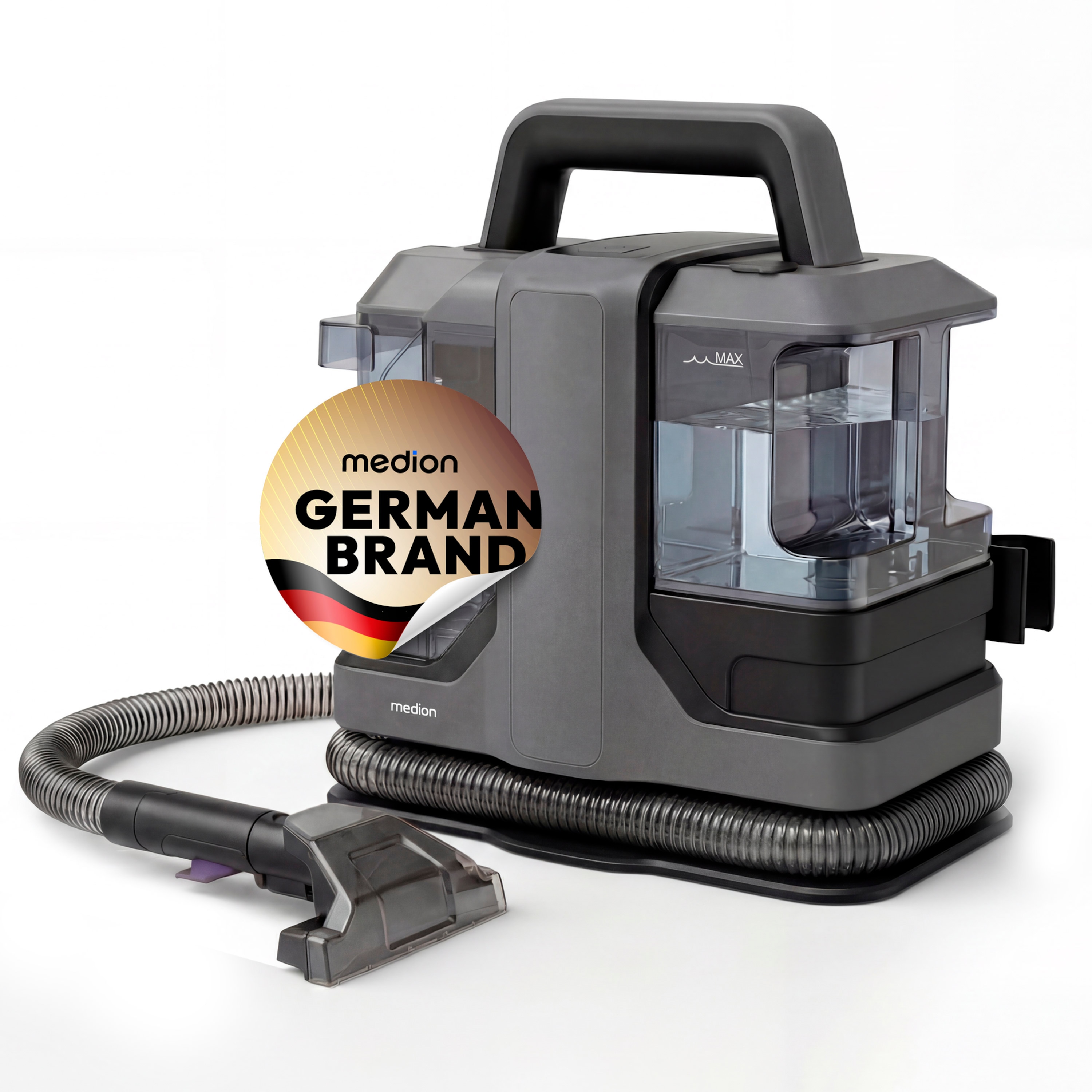 MEDION® E10 UC Polster- und Teppichreiniger (MD100122), 15 kPa Saugkraft, 1080 ml Frischwassertank, 730 ml Schmutzwassertank, IPX4, mit Tragegriff