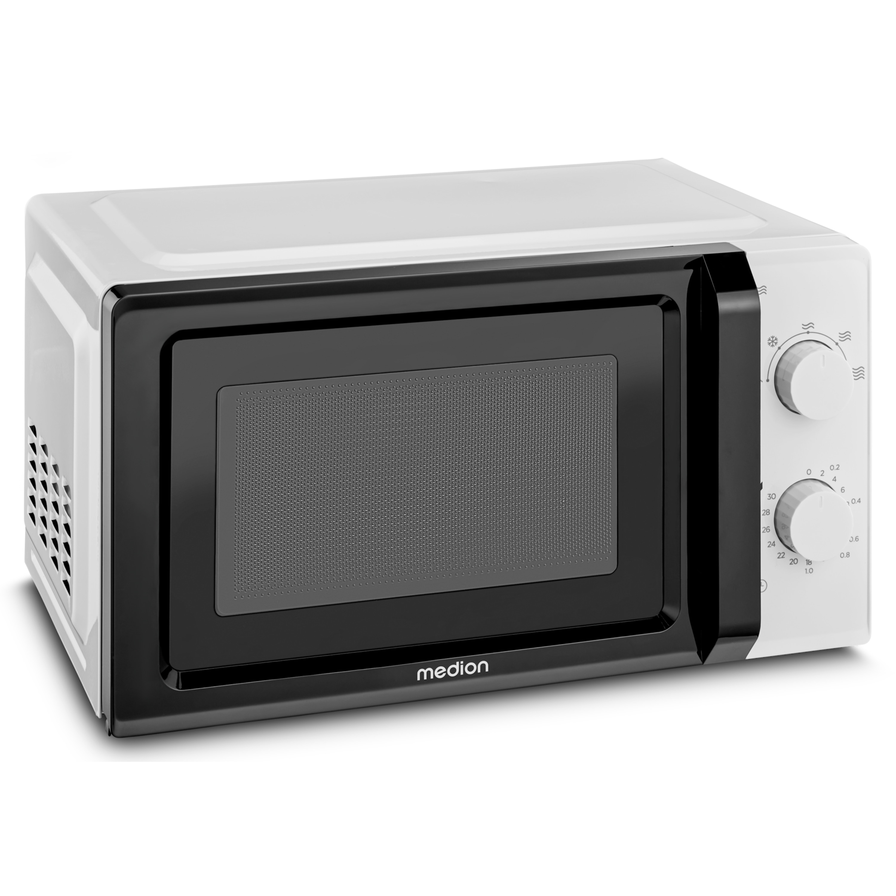 MEDION® LIFE® Mikrowelle MD 11475, 700 W Leistung, 20 L kompakt, 5 Mikrowellenstufen, Auftaufunktion, Timerfunktion