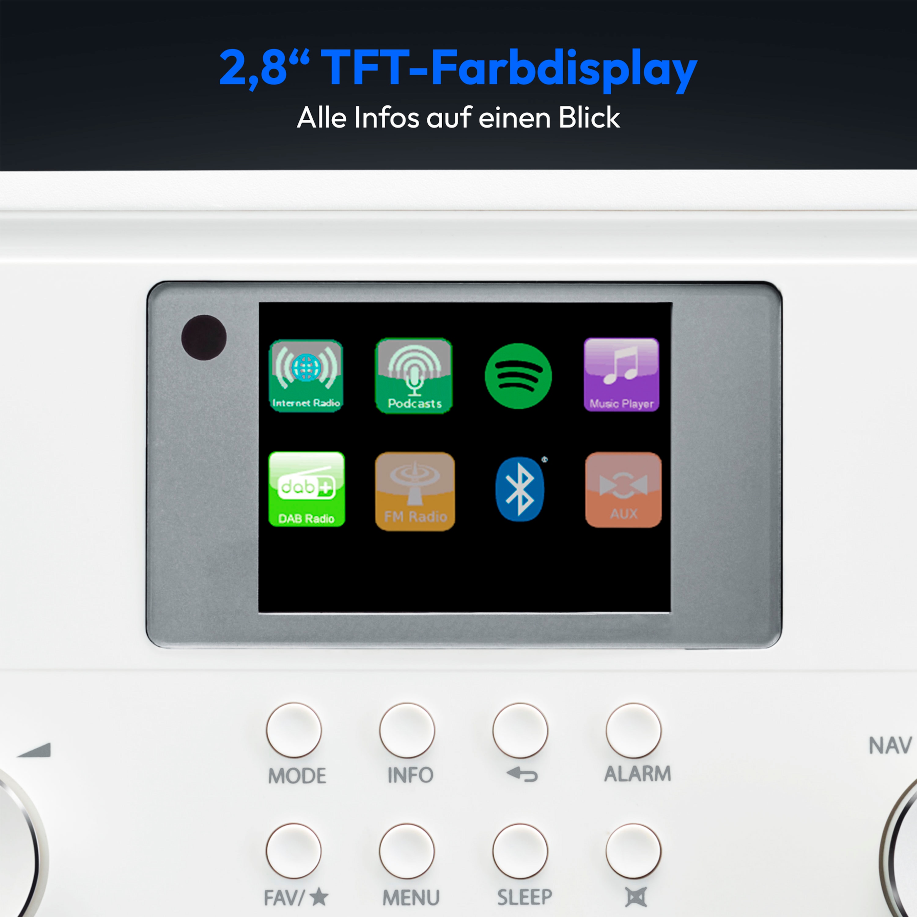 MEDION® LIFE® P85027 Stereo Internetradio, 7,1 cm (2,8'') TFT-Display, 25.000+ Internetradiosender & zahlreiche Podcasts, DAB+/UKW-Radio, Bluetooth®, Spotify®-Connect, WLAN, 2 x 10 W RMS