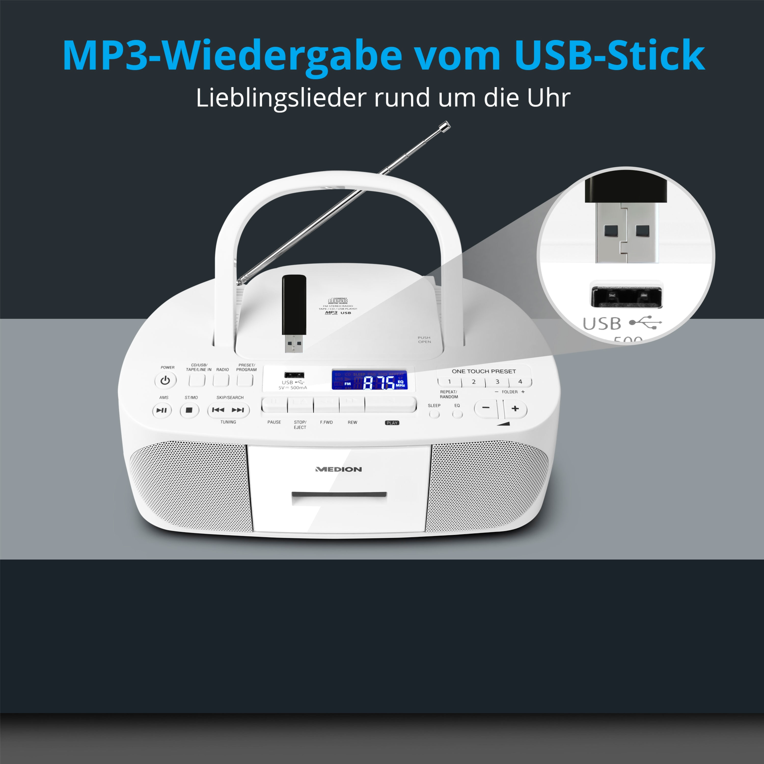 MEDION® LIFE® E64070 Stereo Sound System mit MP3-Wiedergabe, USB Anschluss, CD-R/RW kompatibel, AUX Eingang  (B-Ware)