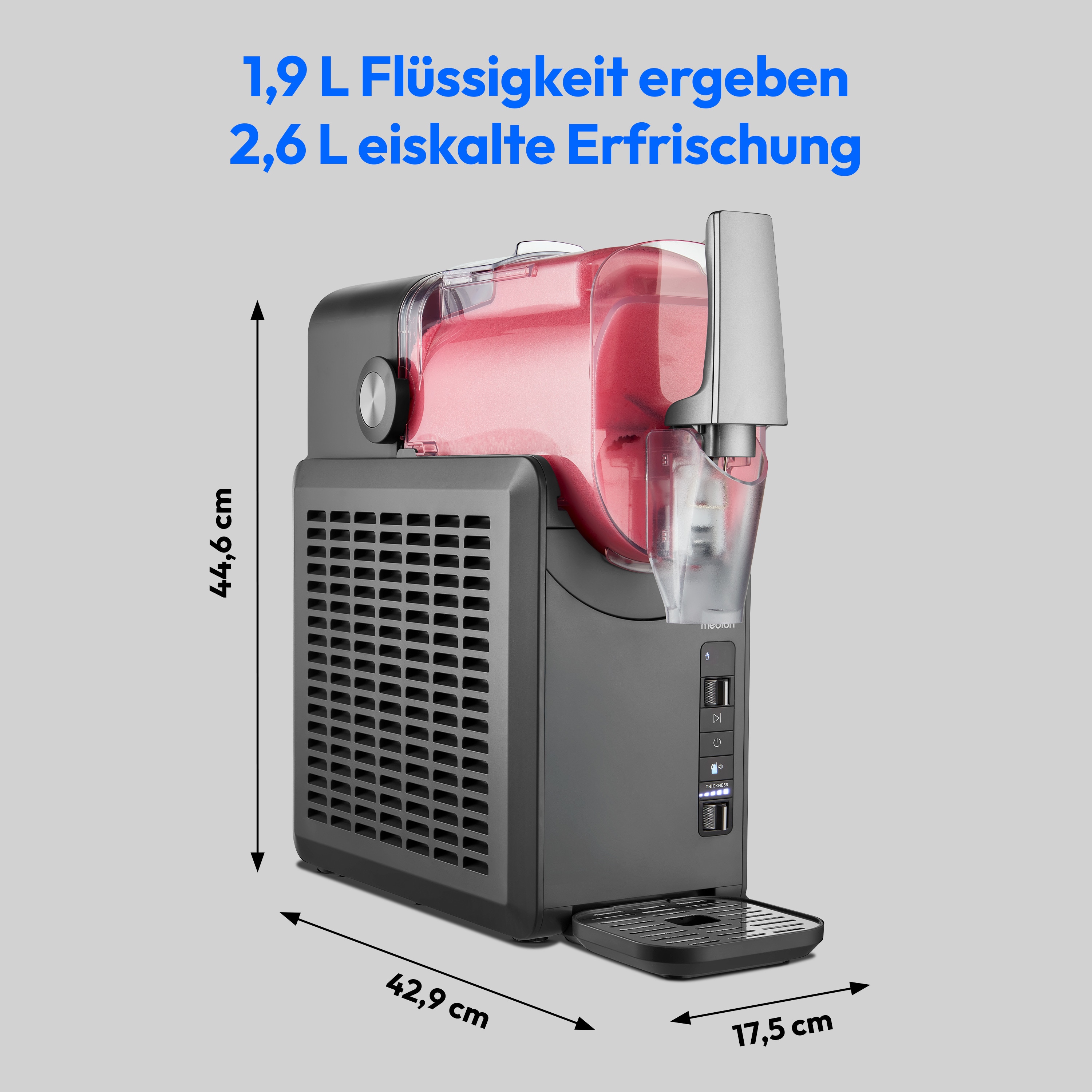 MEDION® LIFE Slush-Eismaschine MD12090, 2,6 L Slush-Eis Kapazität, Härtegradkontrolle, 5 Modi,  30–60 Minuten Zubereitungszeit², Abnehmbarer Tank