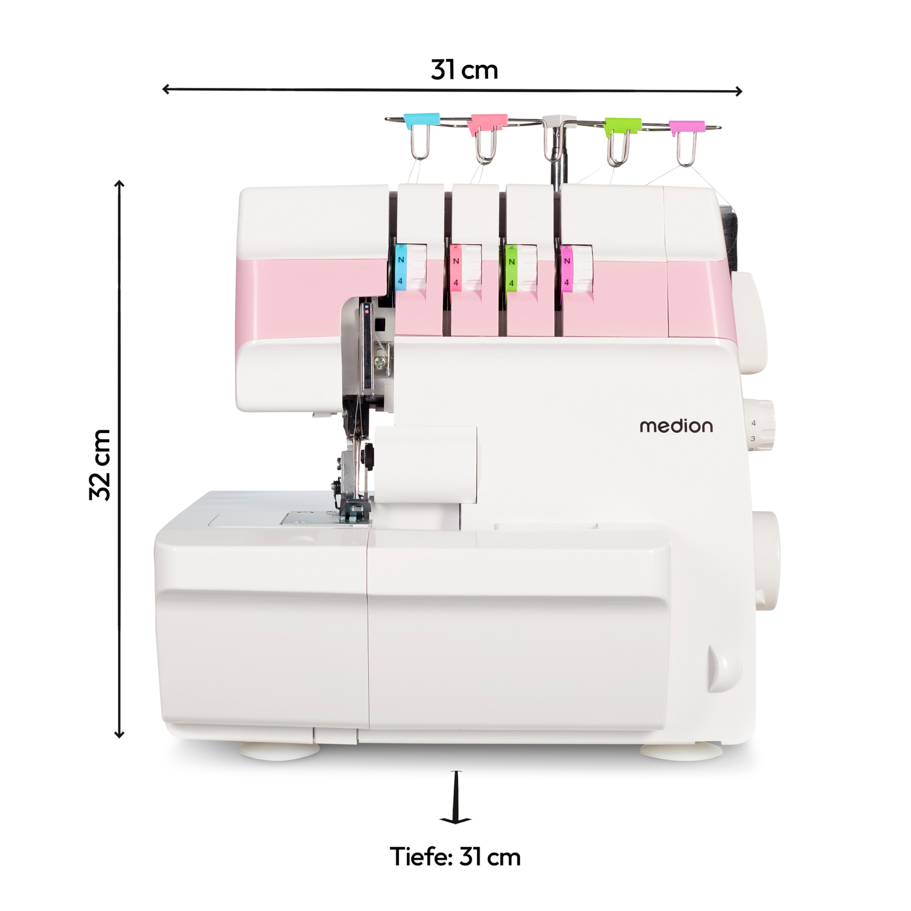 MEDION® LIFE® Overlock-Nähmaschine SO90 (MD19169), 90 Watt Motorleistung, LED Nählicht, Nähen mit 4 Fäden gleichzeitig, umfangreiches Zubehör