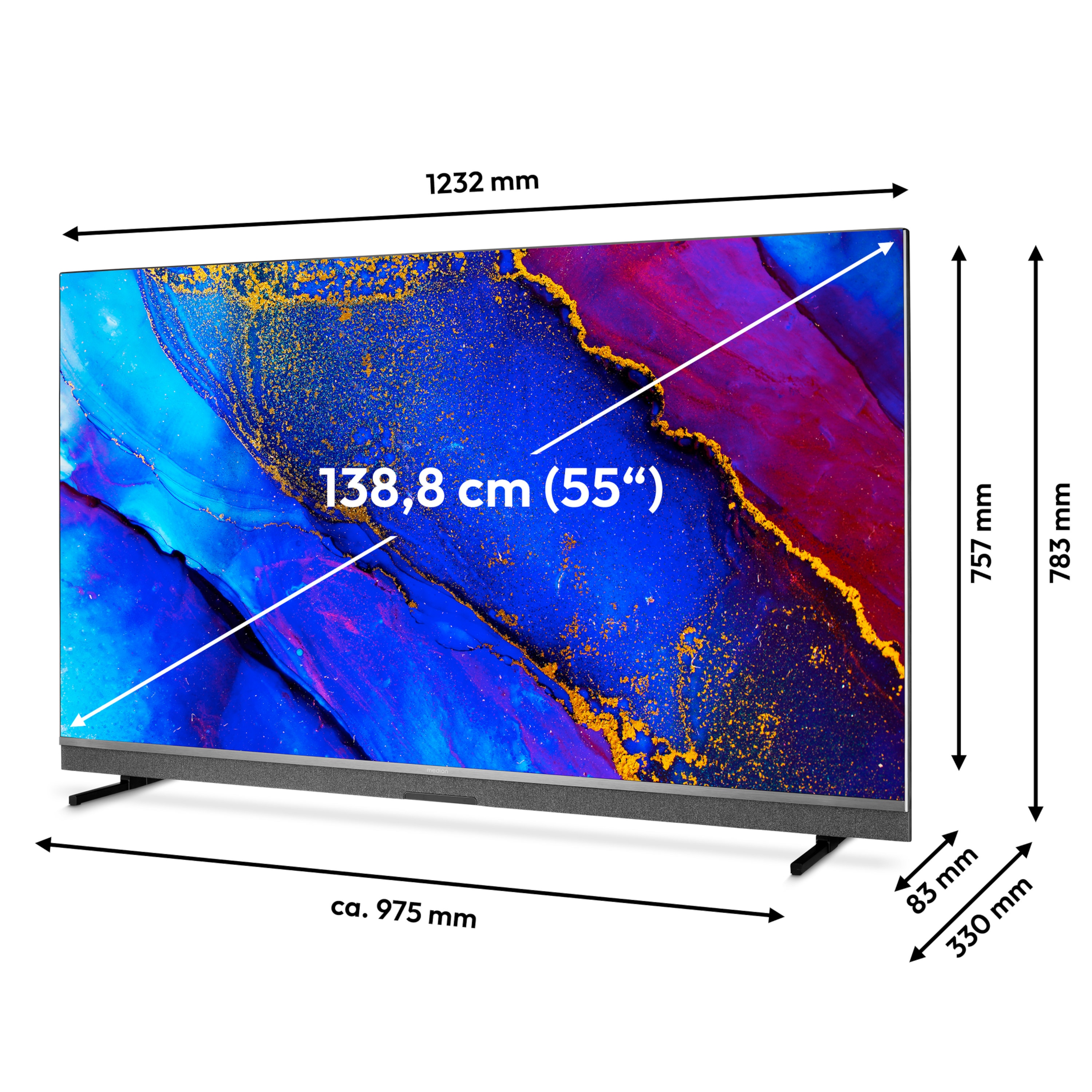 MEDION® LIFE® MD 855900 MiniLED TiVo Smart-TV, 138,8 cm (55'') Ultra HD Display, HDR, Dolby Vision®, MEMC, Micro Dimming, PVR ready, TiVo Medienportal, NETFLIX, Amazon Prime Video, Disney+ App, Bluetooth®