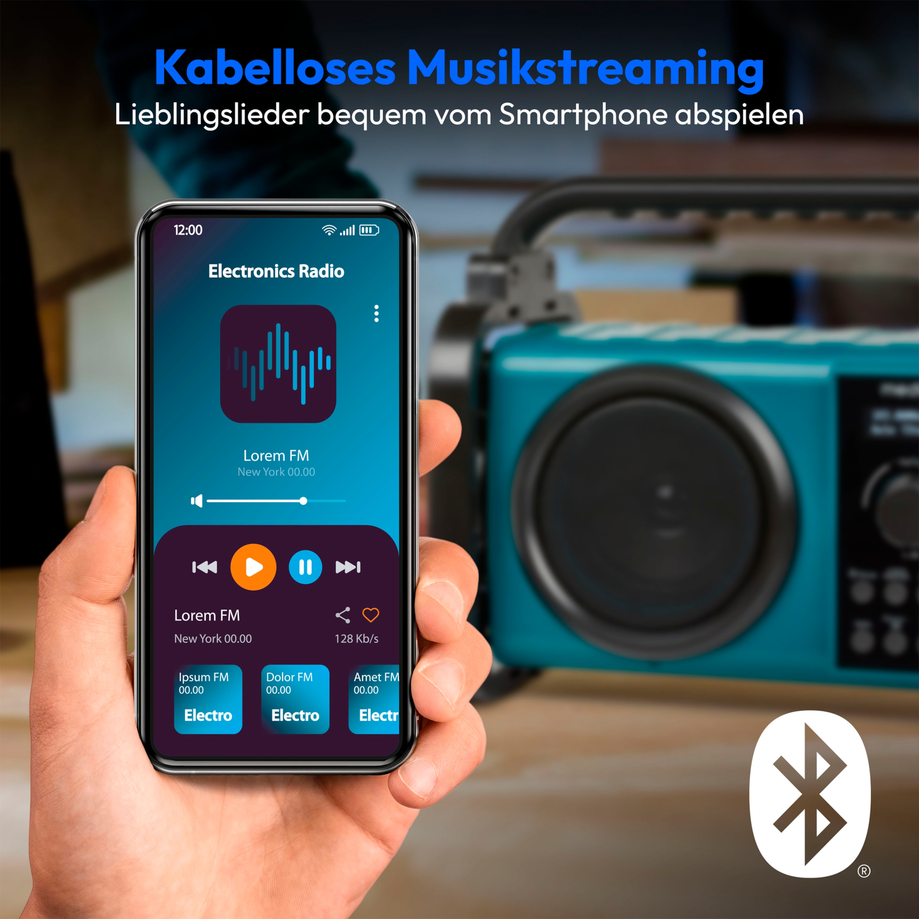 MEDION® LIFE® E66877 Baustellenradio, DAB+/PLL-UKW Radio, Dot Matrix LC-Display, Bluetooth® 5.0, spritzwassergeschützt (IP44), robustes Gehäuse, LED-Arbeitslicht, integrierter Akku, 5 W RMS