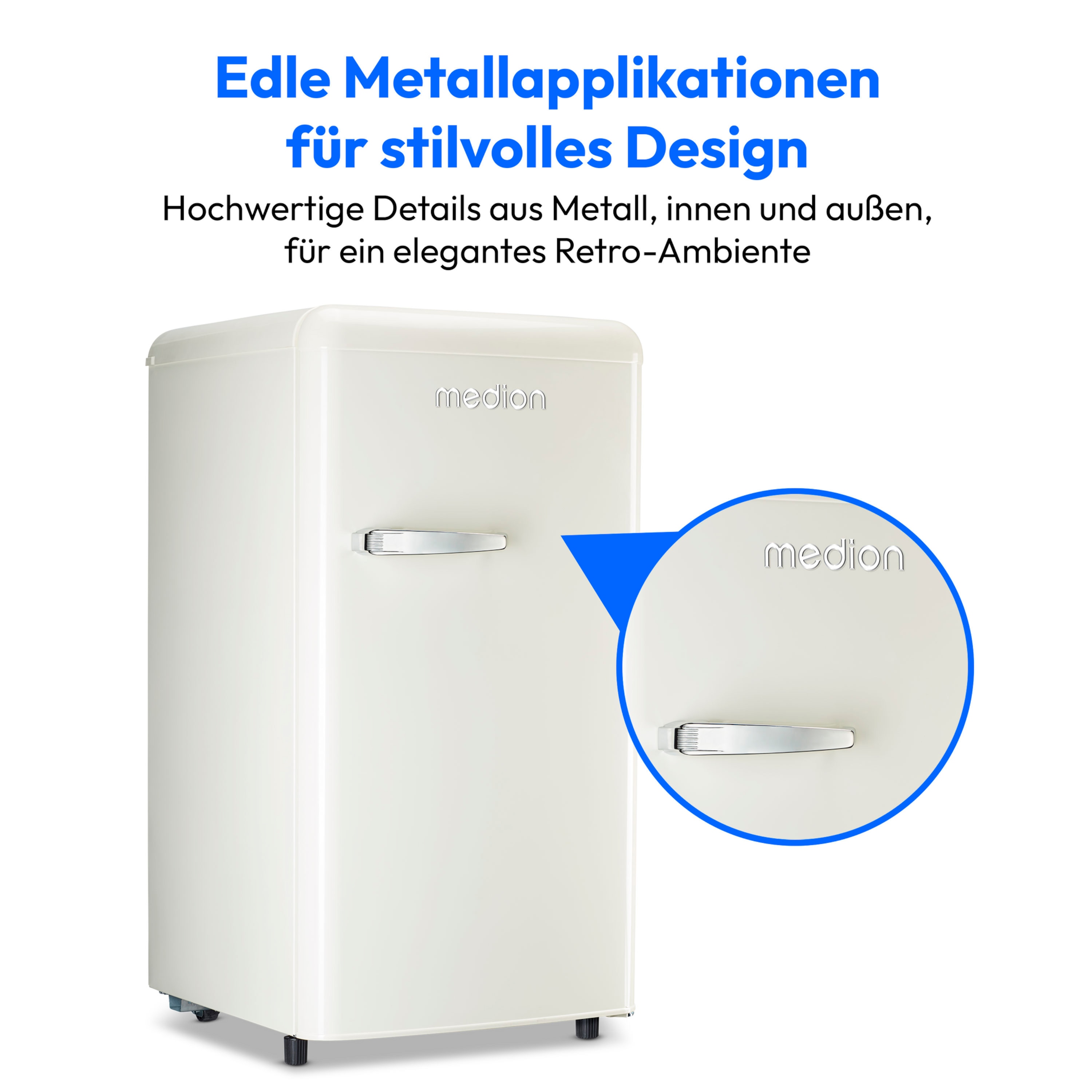 MEDION® LIFE® Retro-Kühlschrank MD 37800, 91 Liter Kühlraum, 38 dB, höhenverstellbare Füße, Energieverbrauch: 85 kWH/Jahr