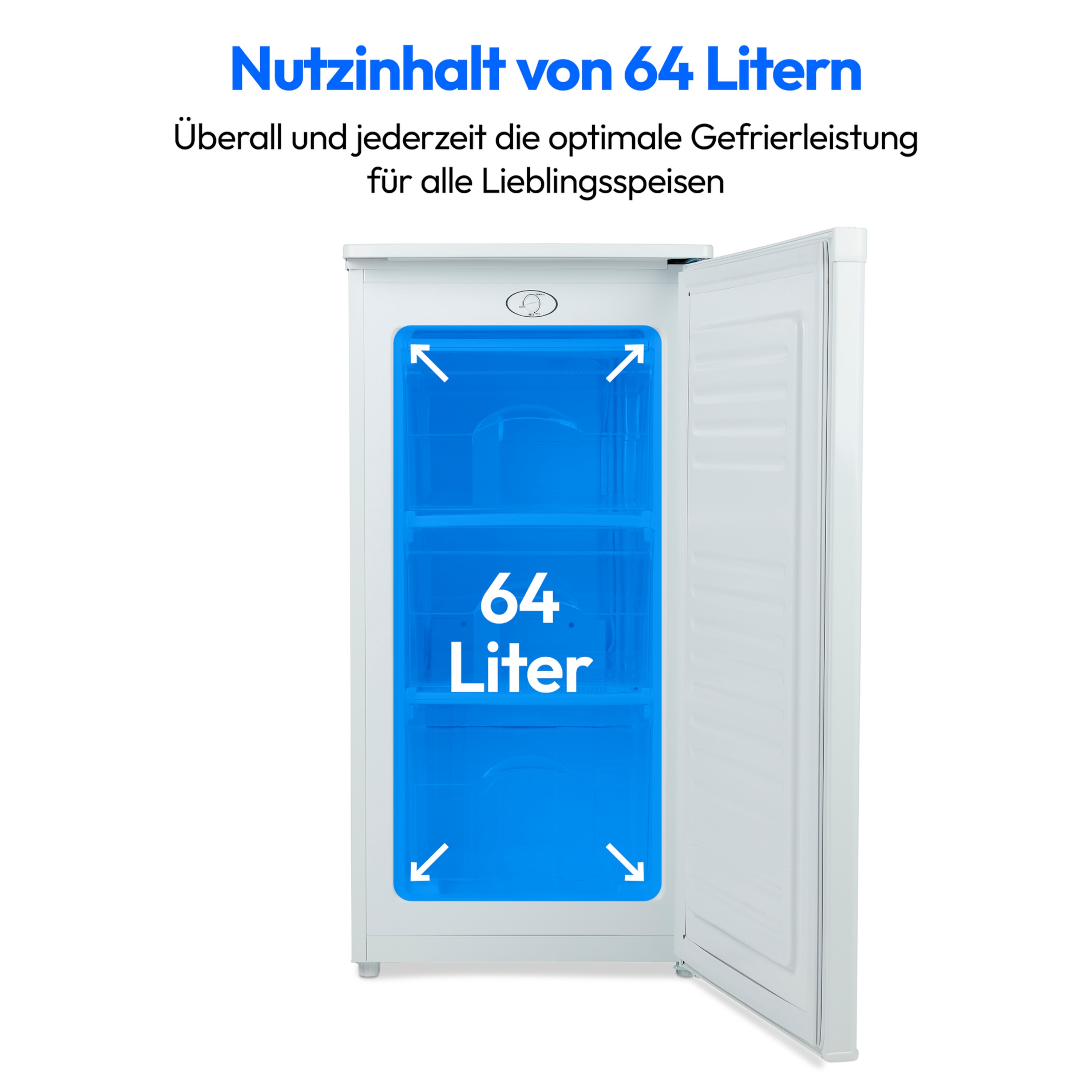 MEDION® LIFE® Gefrierschrank MD 37688, 64 l Volumen, mechanische Temperatureinstellung, wechselbarer Türanschlag, 3 Schubladen