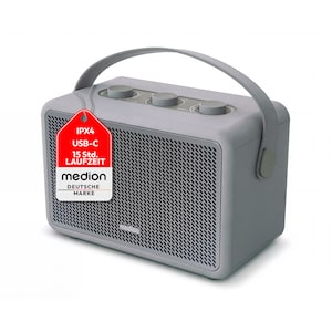 MEDION® LIFE BXO-1 Bluetooth® Lautsprecher grau, 2 x 15W RMS, integrierter Akku mit bis zu 15 Stunden Laufzeit, Bluetooth® 5.3, robustes & mobiles Design
