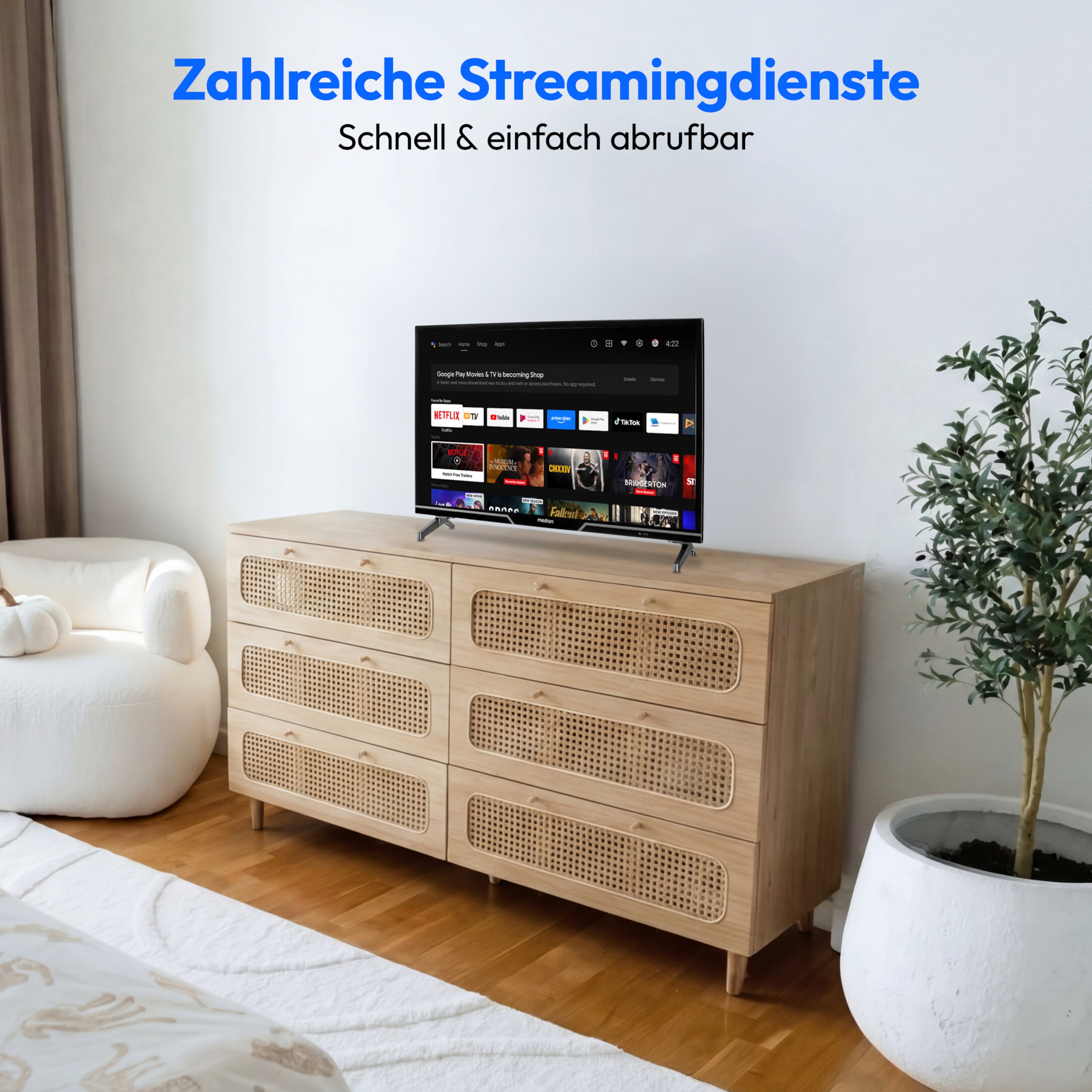 MEDION® LIFE MD824100 Android TV, 59,8 cm (24''), HD Display, HDR, PVR ready, Bluetooth®, Netflix, Amazon Prime Video, Micro Dimming