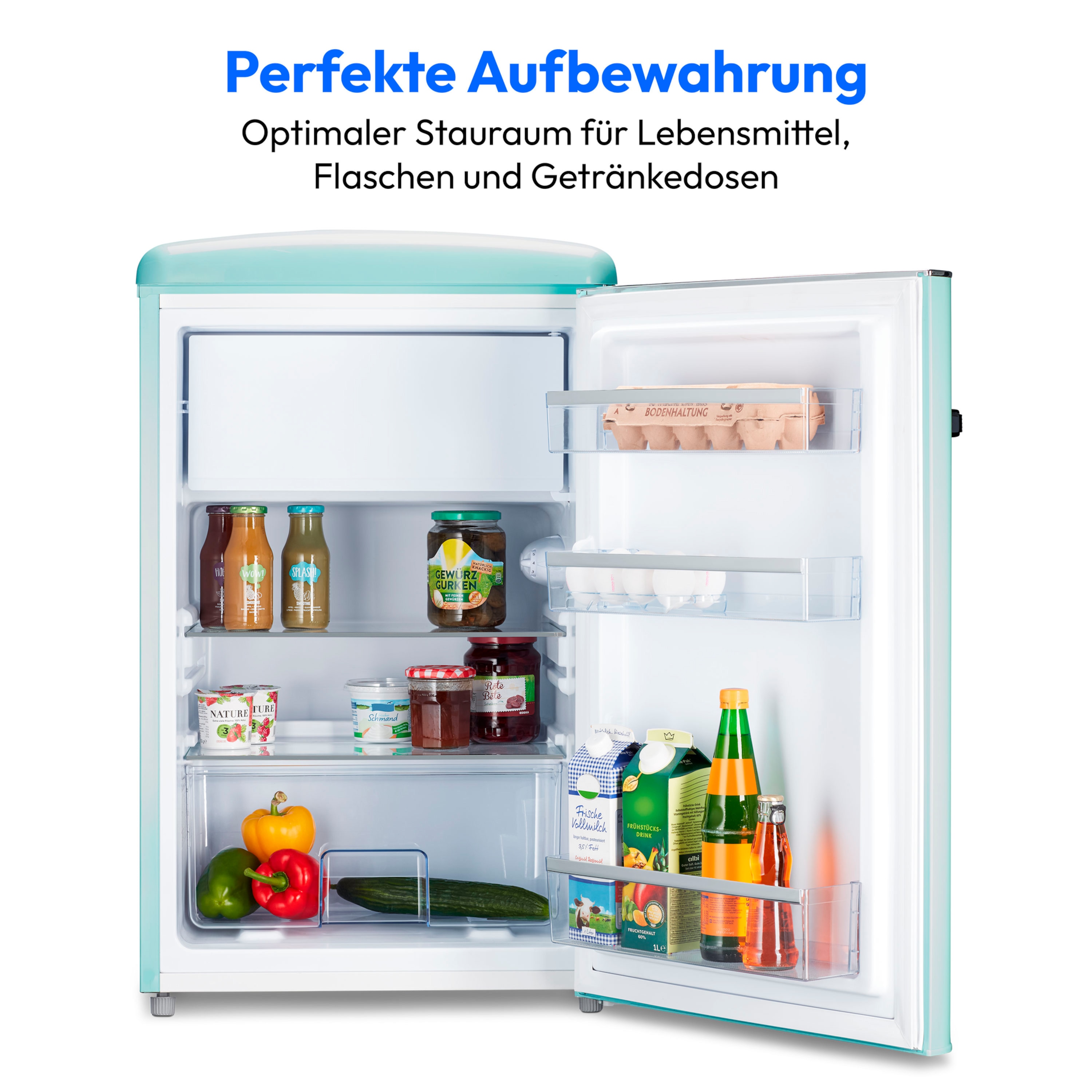 MEDION® LIFE® Retro Kühlschrank mit Gefrierfach MD37790, 108 L Gesamtnutzinhalt, 37 dB, höhenverstellbare Füße, Energieeffiziensklasse D