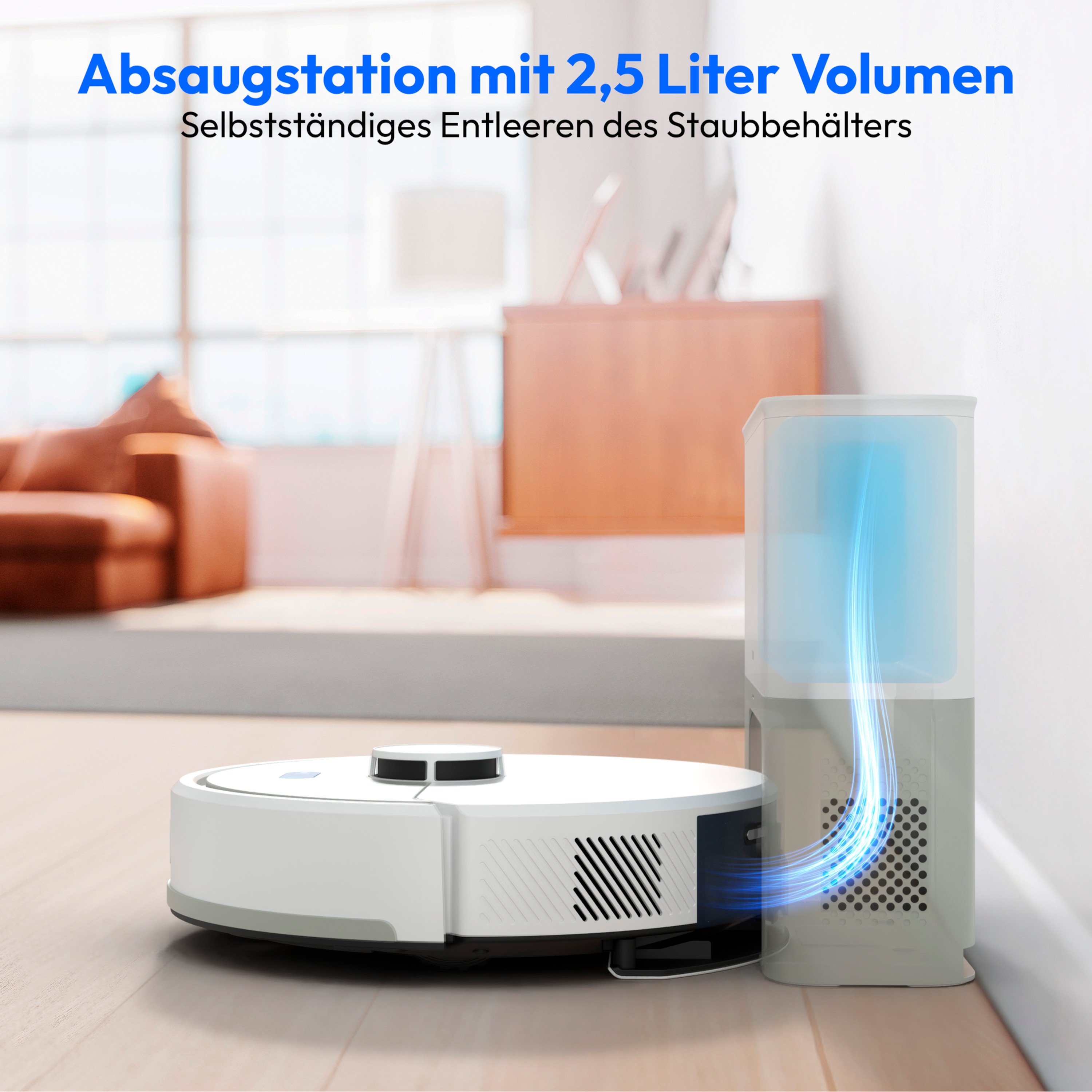 MEDION® Saugroboter mit Absaugstation X22 SW+ grau, Wischfunktion, Lasernavigation, 5.000 Pa Saugkraft, No Go & Go Bereiche, präzise Kartenerstellung, mehrere Etagen, App-Steuerung