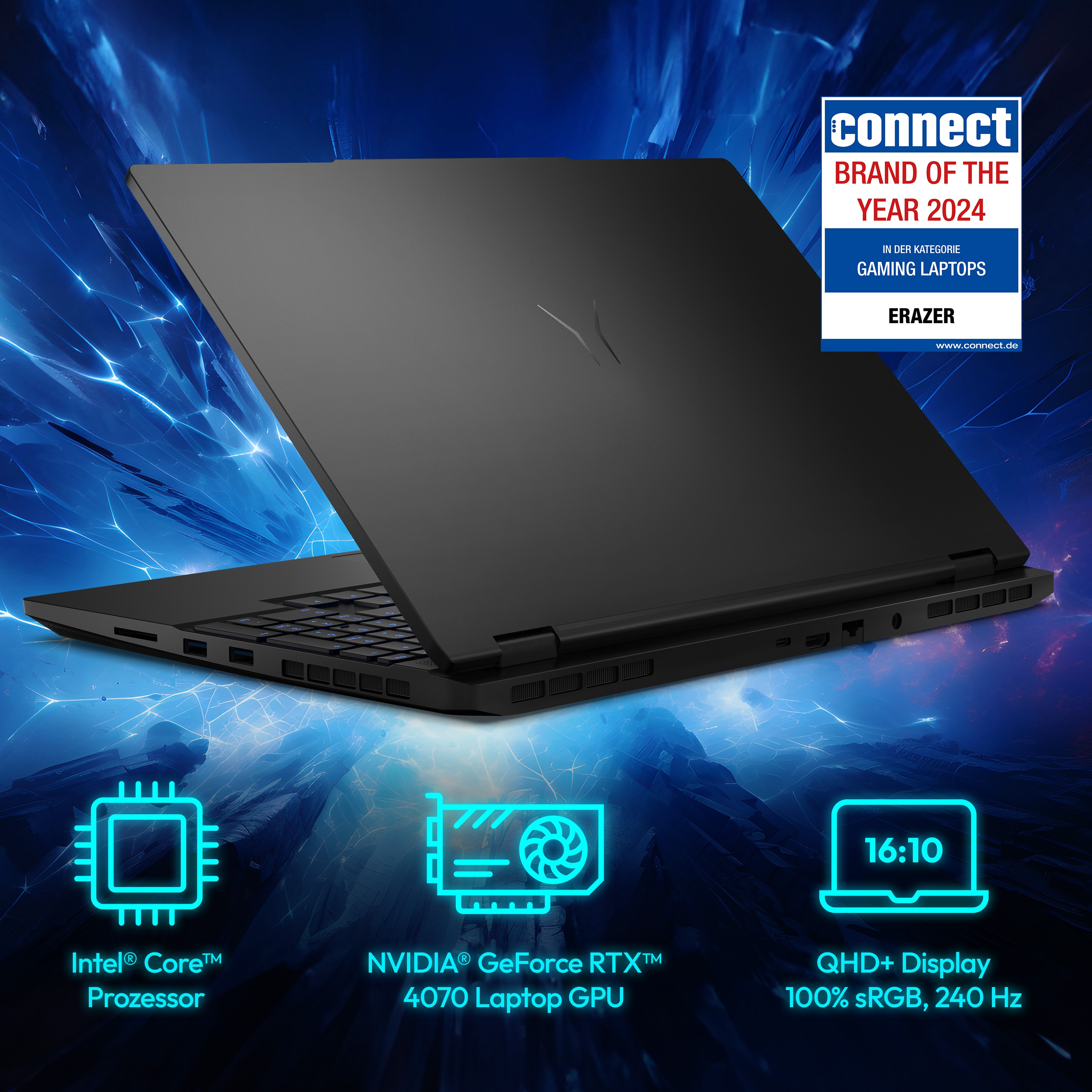 MEDION® ERAZER Major 15 X1 High-End Gaming Laptop, Intel® Core™ i9-14900HX, Windows 11 Home, 38,9 cm (15,3”) QHD+ Display 100% sRGB mit 240 Hz, RTX 4070, 1 TB PCIe SSD, 16 GB RAM