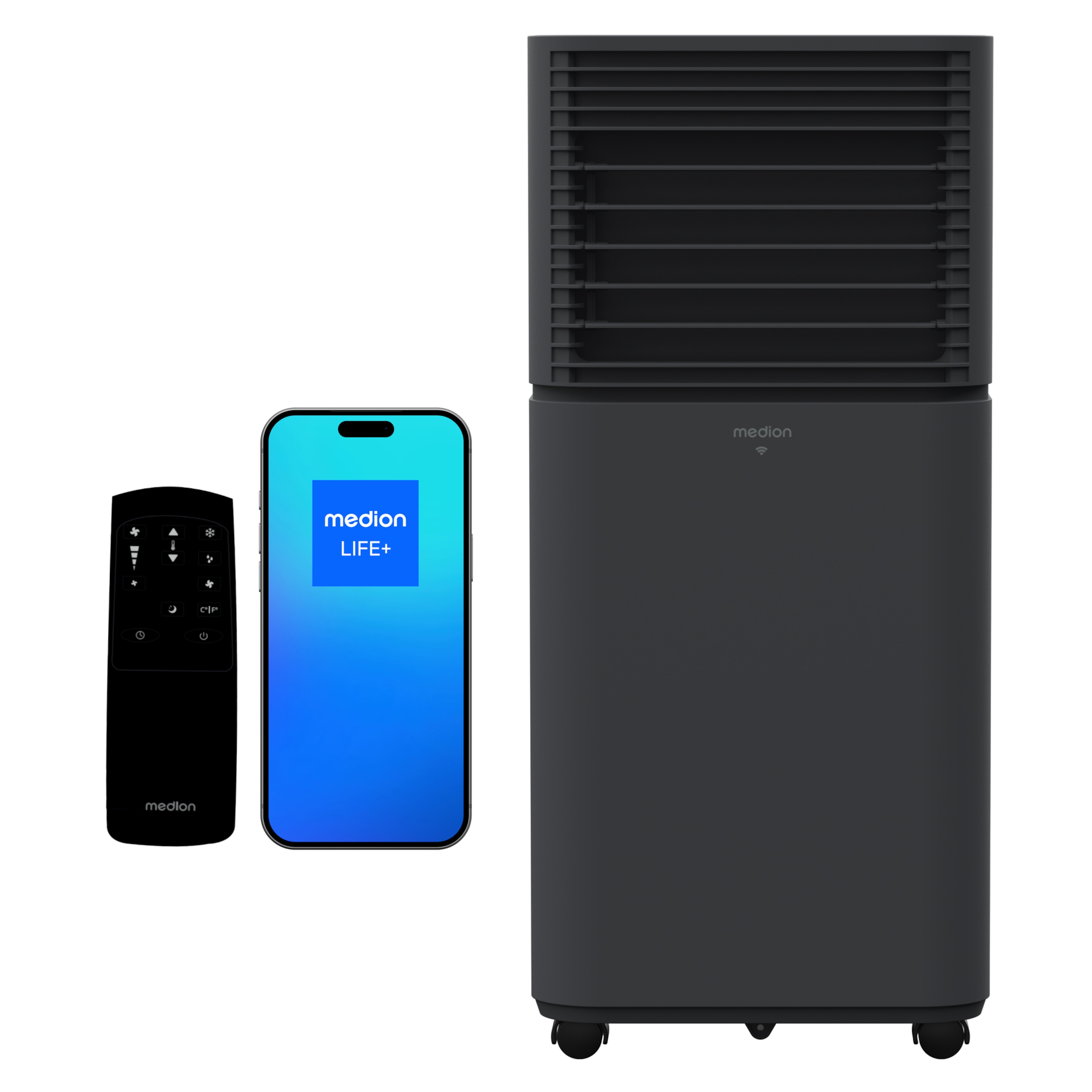 MEDION® LIFE® P701 Klimaanlage (MD 37672), Kühlen, Entfeuchten und Ventilieren, Kühlleistung 7.000 BTU, Kühlmittel R290, max. 25m², Luftdurchsatz 290 m³/h, App- und Sprachsteuerung, Inkl. Fenster-Kit