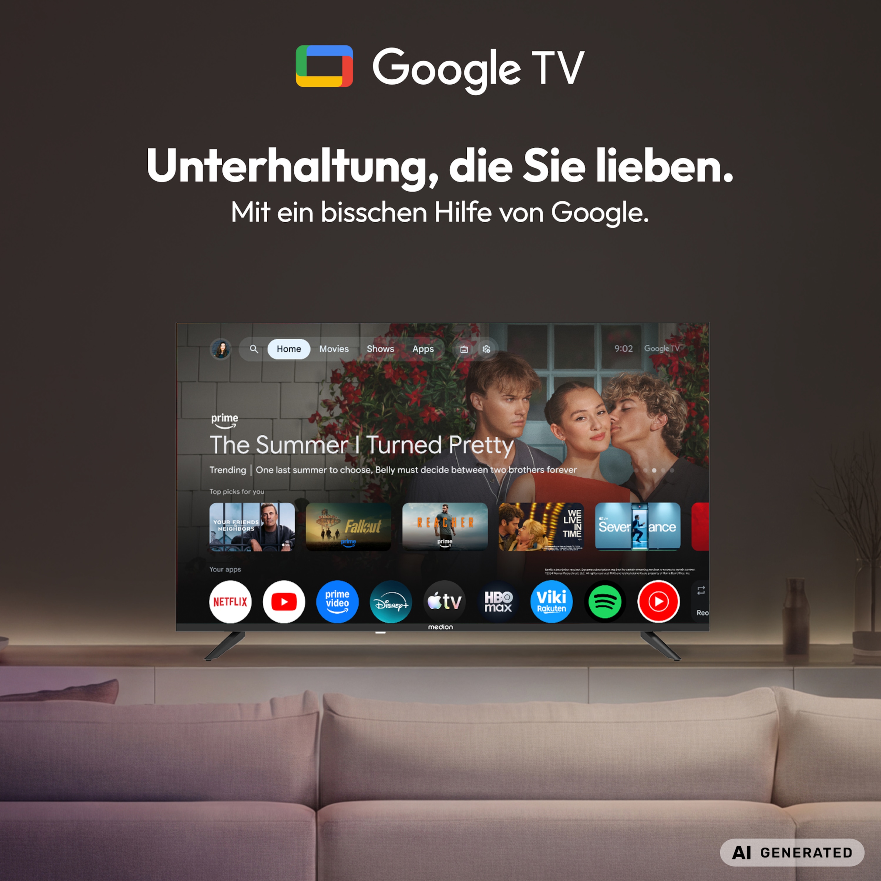 MEDION® LIFE MD 843103 Google TV™, 108 cm (43'') Full HD Display, PVR ready, HD Triple Tuner, Bluetooth®, App Store, Netflix, Disney+, Amazon Prime Video
