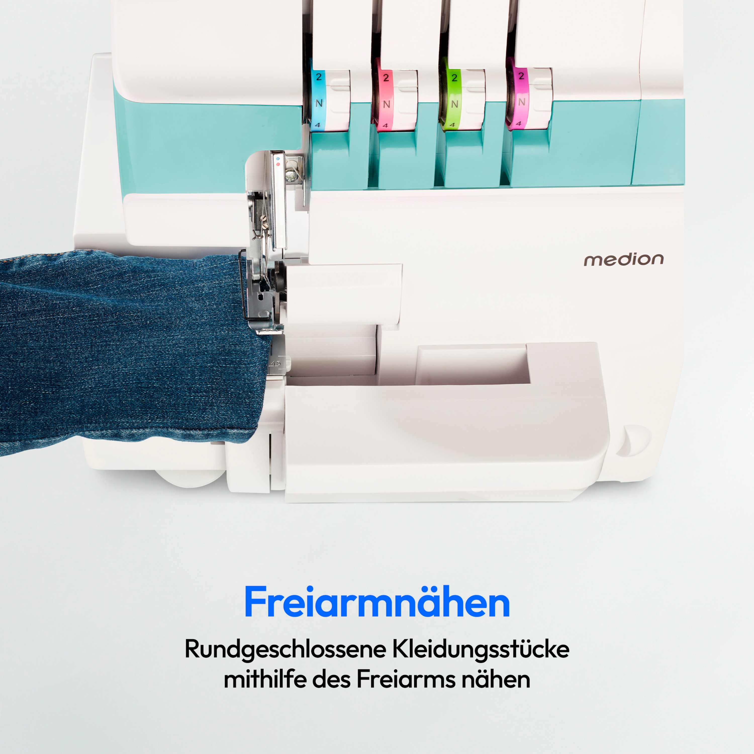 MEDION® LIFE® Overlock-Nähmaschine SO90 (MD19169), 90 Watt Motorleistung, LED Nählicht, Nähen mit 4 Fäden gleichzeitig, umfangreiches Zubehör
