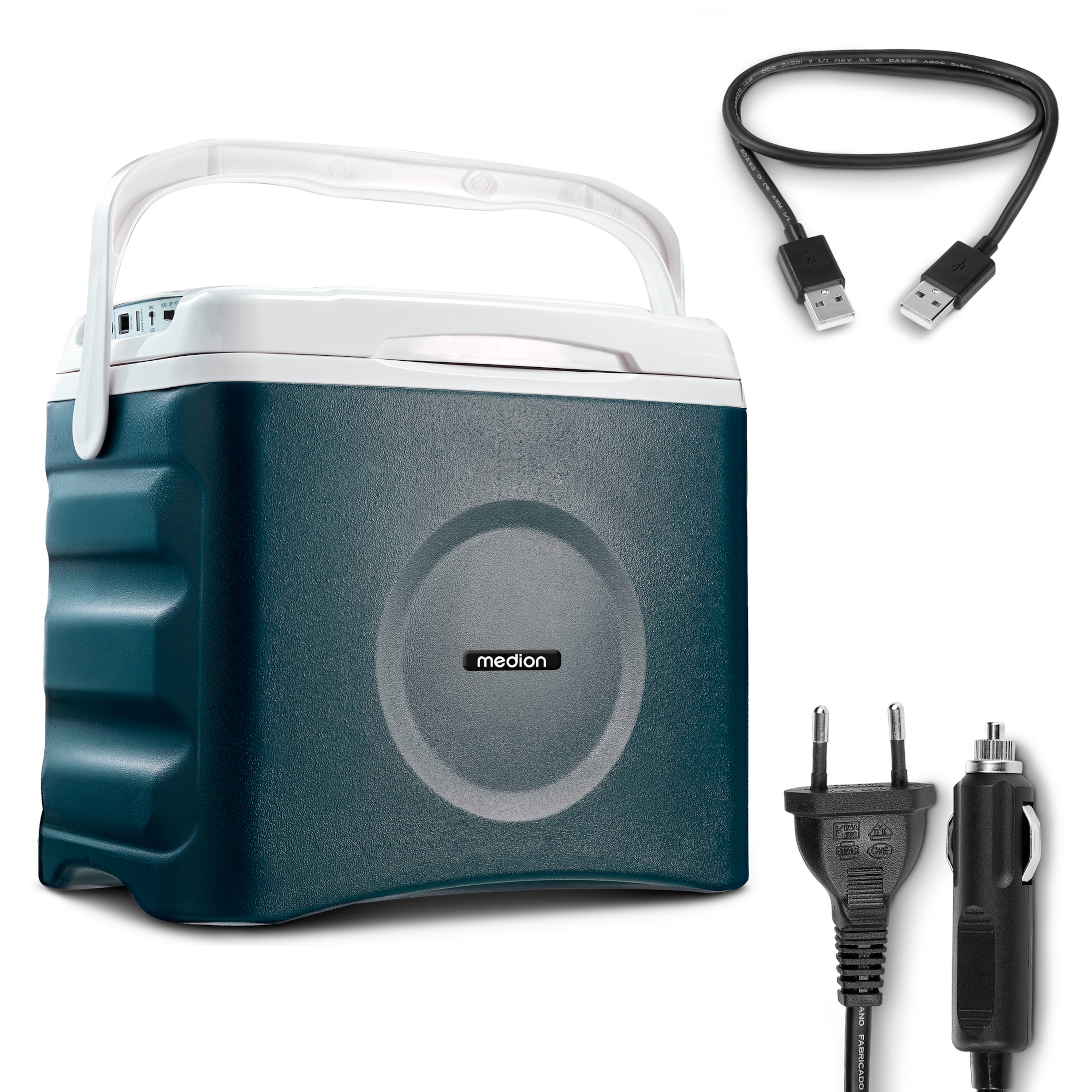 MEDION® LIFE® Thermoelektrische Kühlbox MD 10735, Kühl- und Warmhaltefunktion, 25 L Kapazität, 12V-, 230V- und USB-Anschlüsse zur Stromversorgung