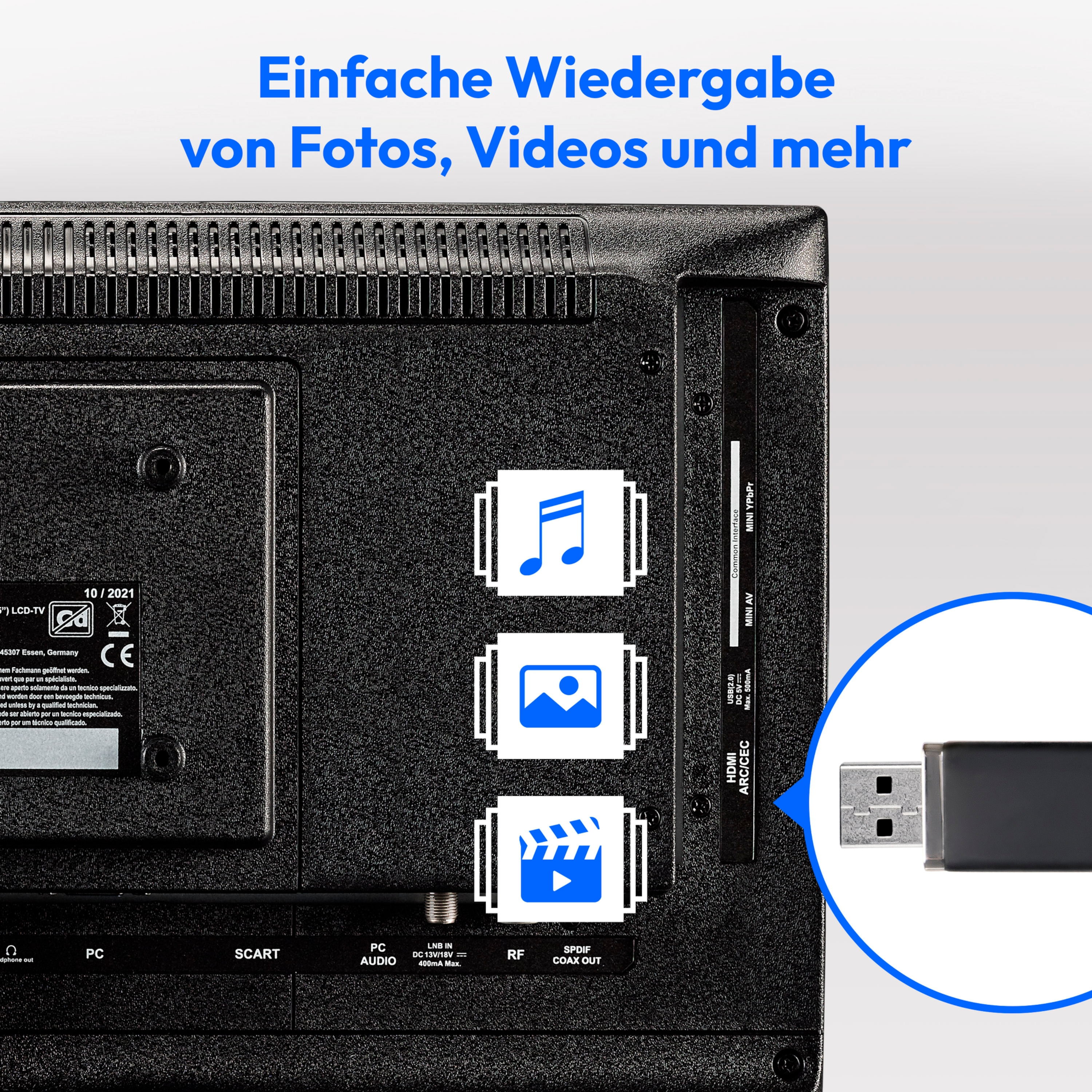 MEDION® LIFE® E8192500 (MD 819000) Fernseher, 47 cm (19'') LCD-TV, HD Triple Tuner, integrierter Mediaplayer, Car-Adapter, CI+ Schnittstelle
