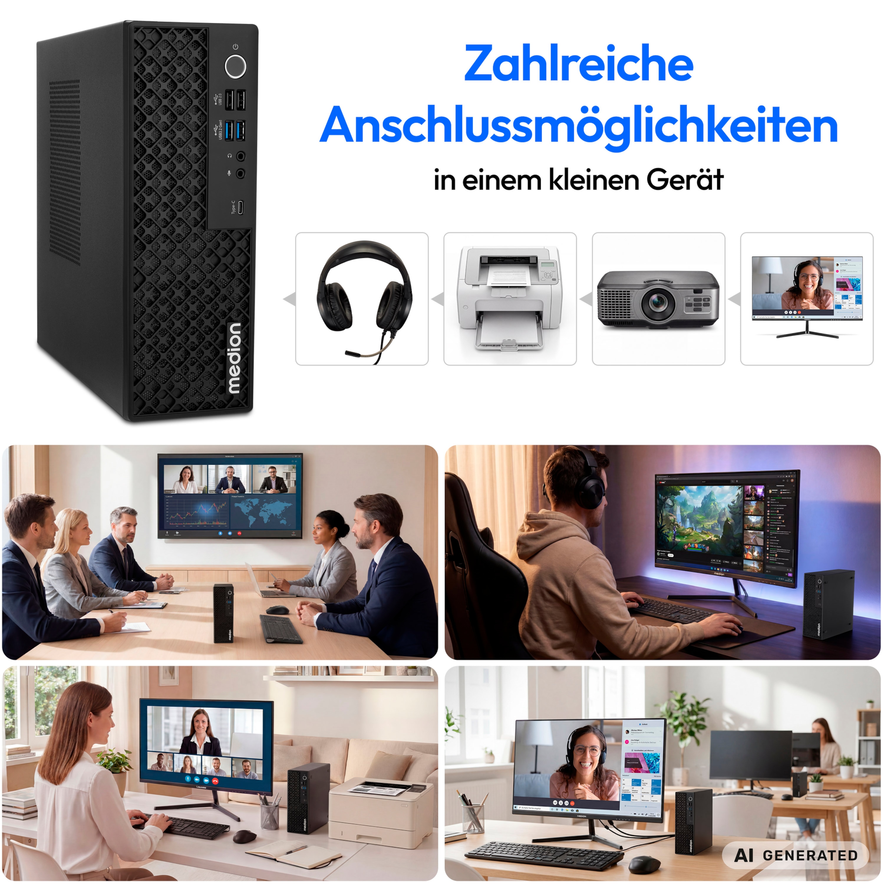 MEDION® Picoworx T80 III Mini PC; Copilot+ PC, Intel® Core™ Ultra 7 256V, Windows 11 Home, 512 GB SSD, 16 GB RAM