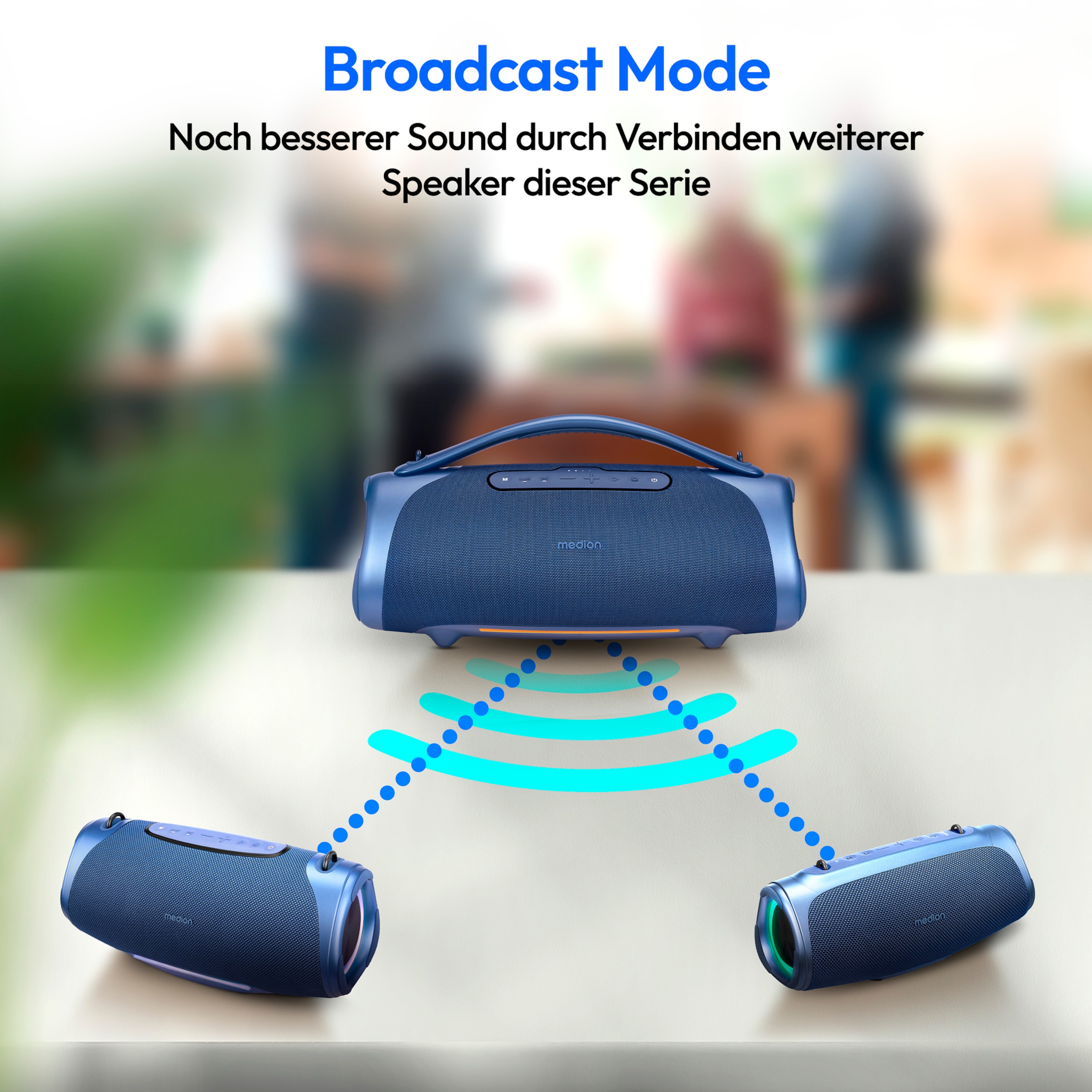 MEDION® LIFE® P61768 Tragbarer Bluetooth® Lautsprecher XL, Dual Illuminated & Lightstrip (RGB-Lichteffekte), Bluetooth® 5.3, integrierter Akku mit bis zu 30 Stunden Laufzeit, robustes & mobiles Design, 2 x 25 W + 50 W RMS