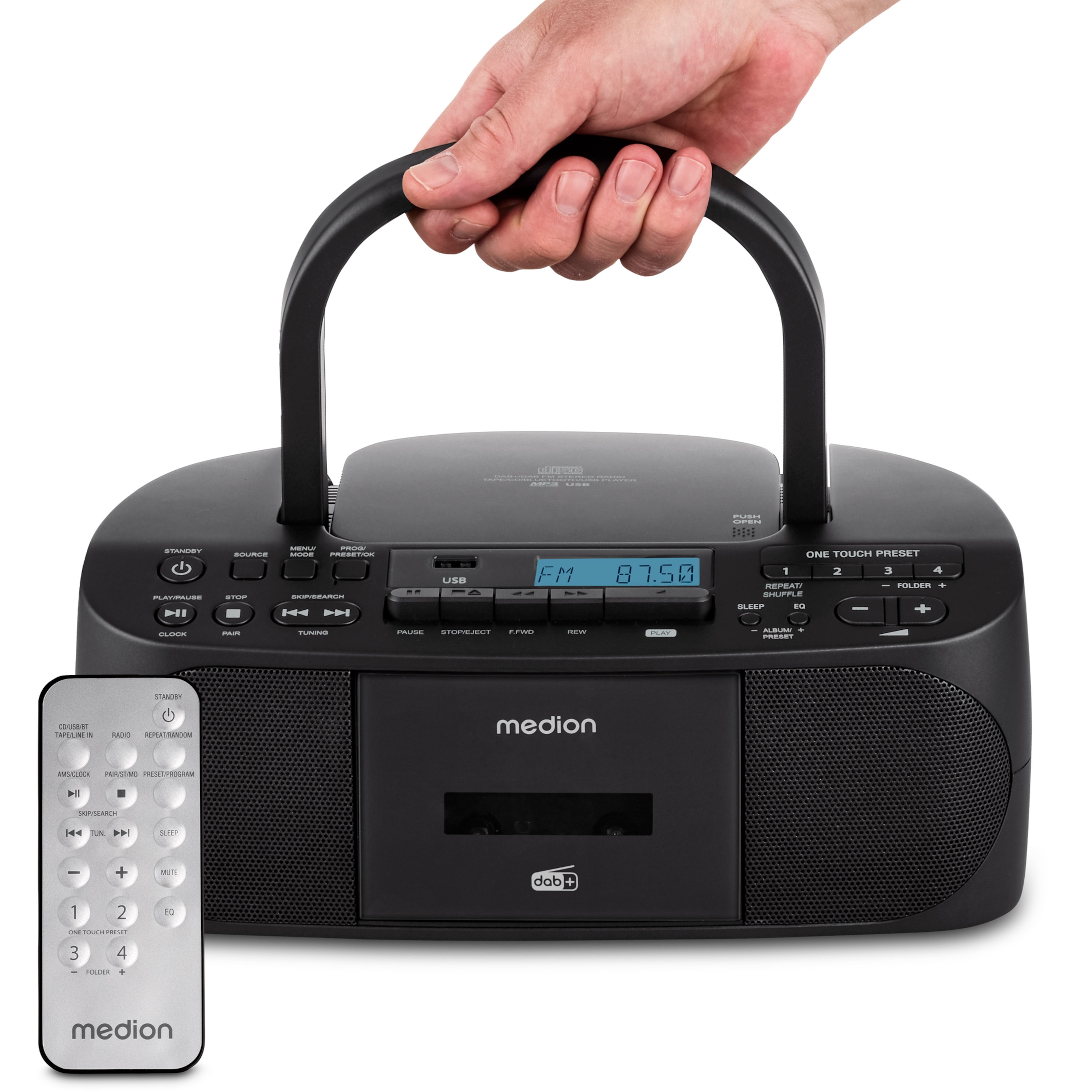 MEDION® LIFE® DRX-1 Plus, DAB+/PLL-UKW-Stereo Radio, Bluetooth® 5.4, CD-Kassetten-Radio mit MP3-Wiedergabe, USB Anschluss, CD-R/RW kompatibel, AUX-In, 2 x 3 W RMS