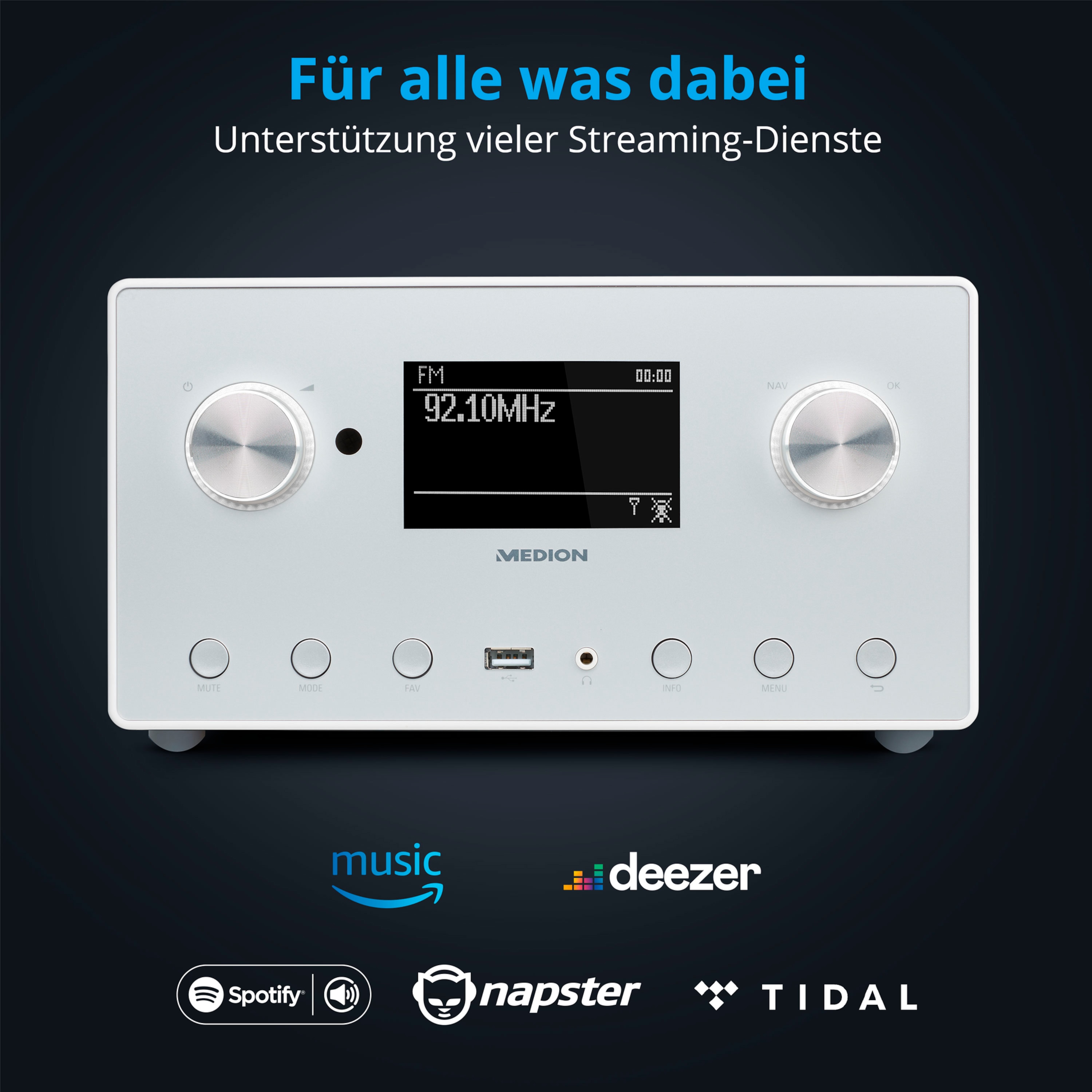 MEDION® LIFE® P85166 Stereo Internetradio, 8,9 cm (3,5'') Monochrom-Display, DAB+/UKW-Empfänger, Spotify®-Connect, WLAN, DLNA, USB 2.0-Anschluss, 2 x 7,5 W RMS  (B-Ware)