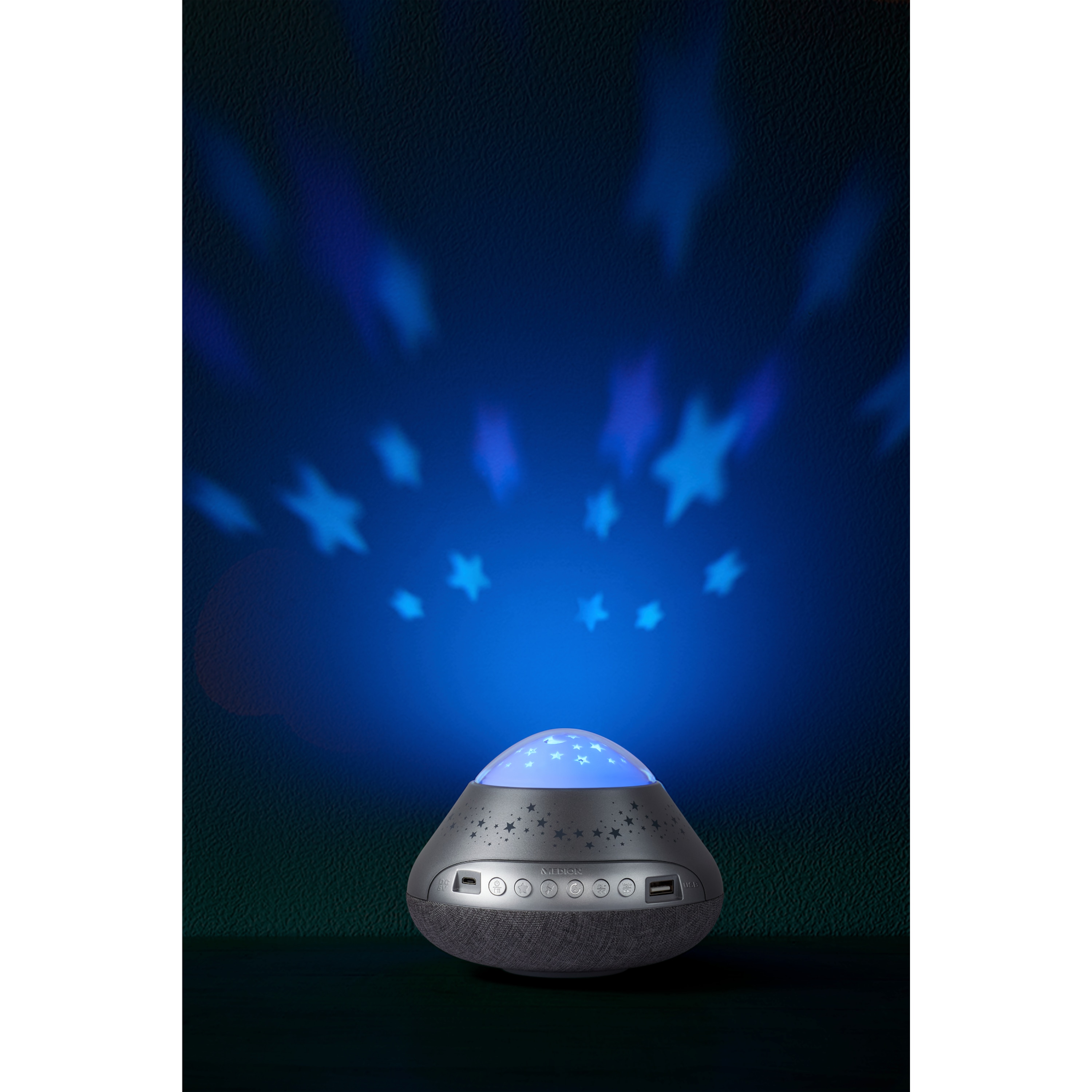 MEDION® LIFE® E61195 Sternenhimmelprojektor, projiziert Sterne in verschiedenen Farben, spielt Schlaflieder und Naturgeräusche, integrierter Akku, USB-Anschluss für Musik  (B-Ware)