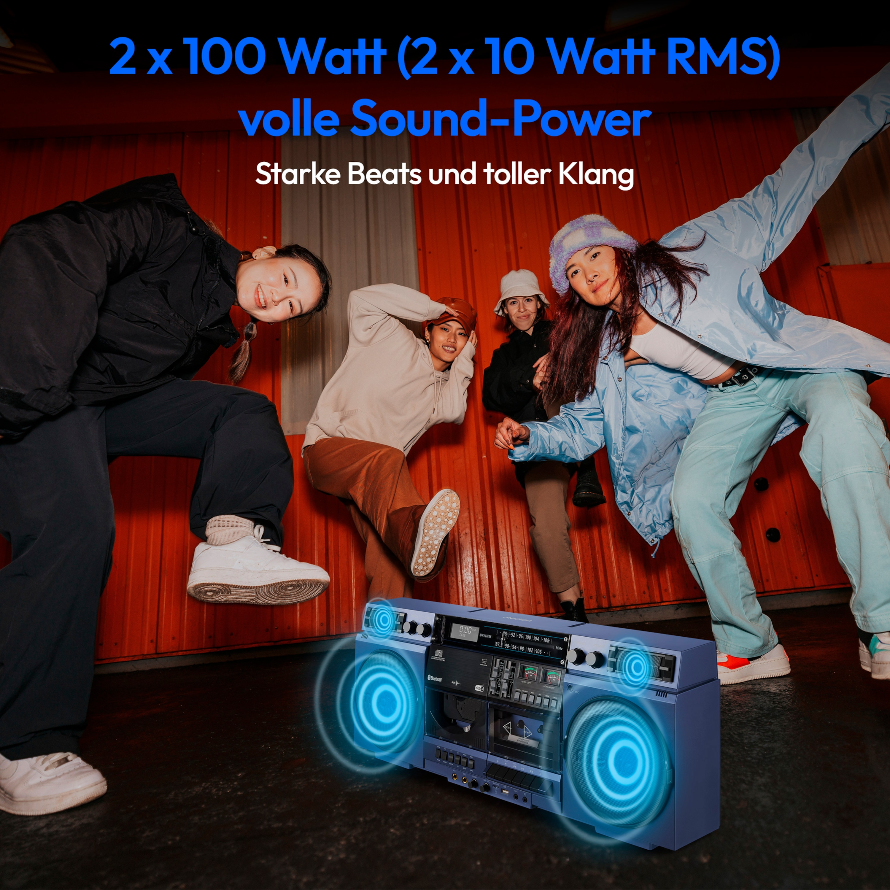 MEDION® LIFE® P66538 Retro-Boombox, DAB+/PLL-UKW Radio, Bluetooth® 5.3 für das Abspielen von Smartphone & Co, CD-Player, Kassettendeck, X-Bass Funktion, 2 x 10 W RMS