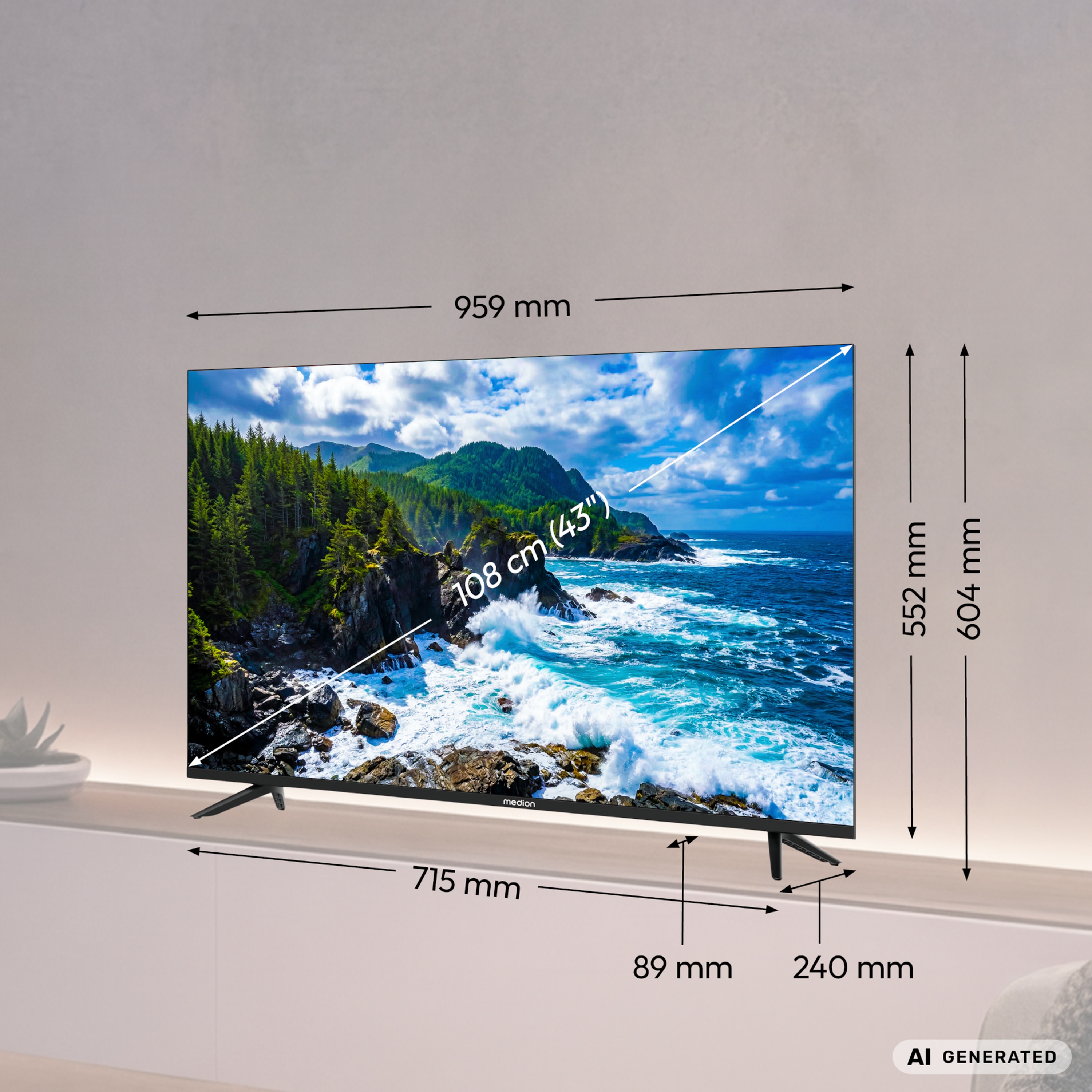 MEDION® LIFE MD 843103 Google TV™, 108 cm (43'') Full HD Display, PVR ready, HD Triple Tuner, Bluetooth®, App Store, Netflix, Disney+, Amazon Prime Video