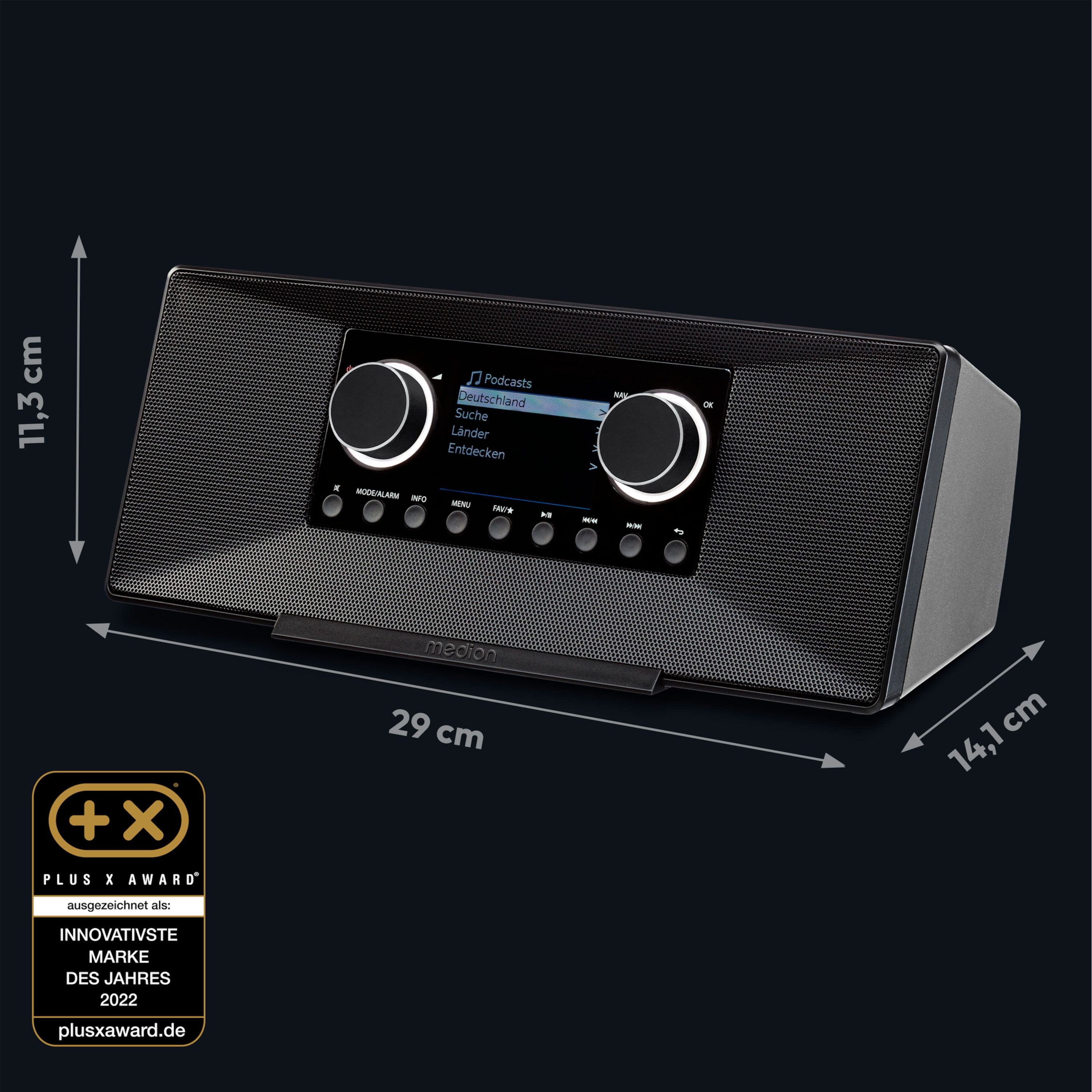 MEDION® LIFE® P85333 Stereo Internetradio, 7,1 cm (2,8'') TFT-Farbdisplay, über 25.000 Internet-Radiosender & viele Podcasts empfangen, DAB+/UKW Radio, Wecker, WLAN, Bluetooth®, Amazon Music, Spotify®-Connect, 2 x 6 W RMS