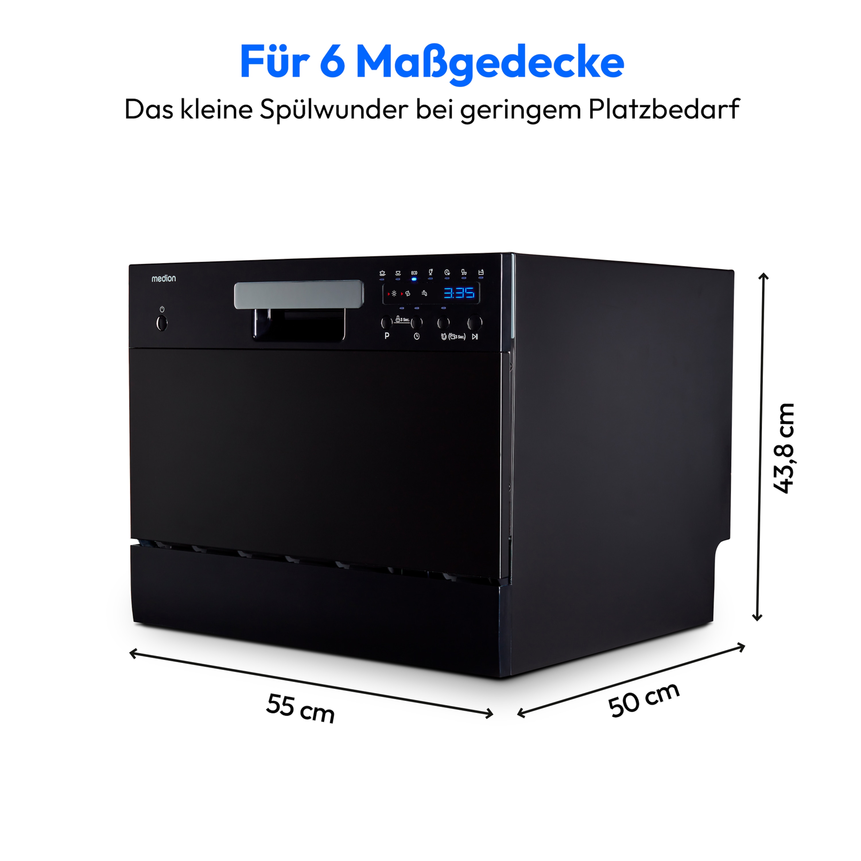 MEDION® LIFE® Tischgeschirrspüler DWT60 (MD37496), für 6 Gedecke, 7 Programme, LED- Anzeige, Geräuschlevel ca. 47 dB