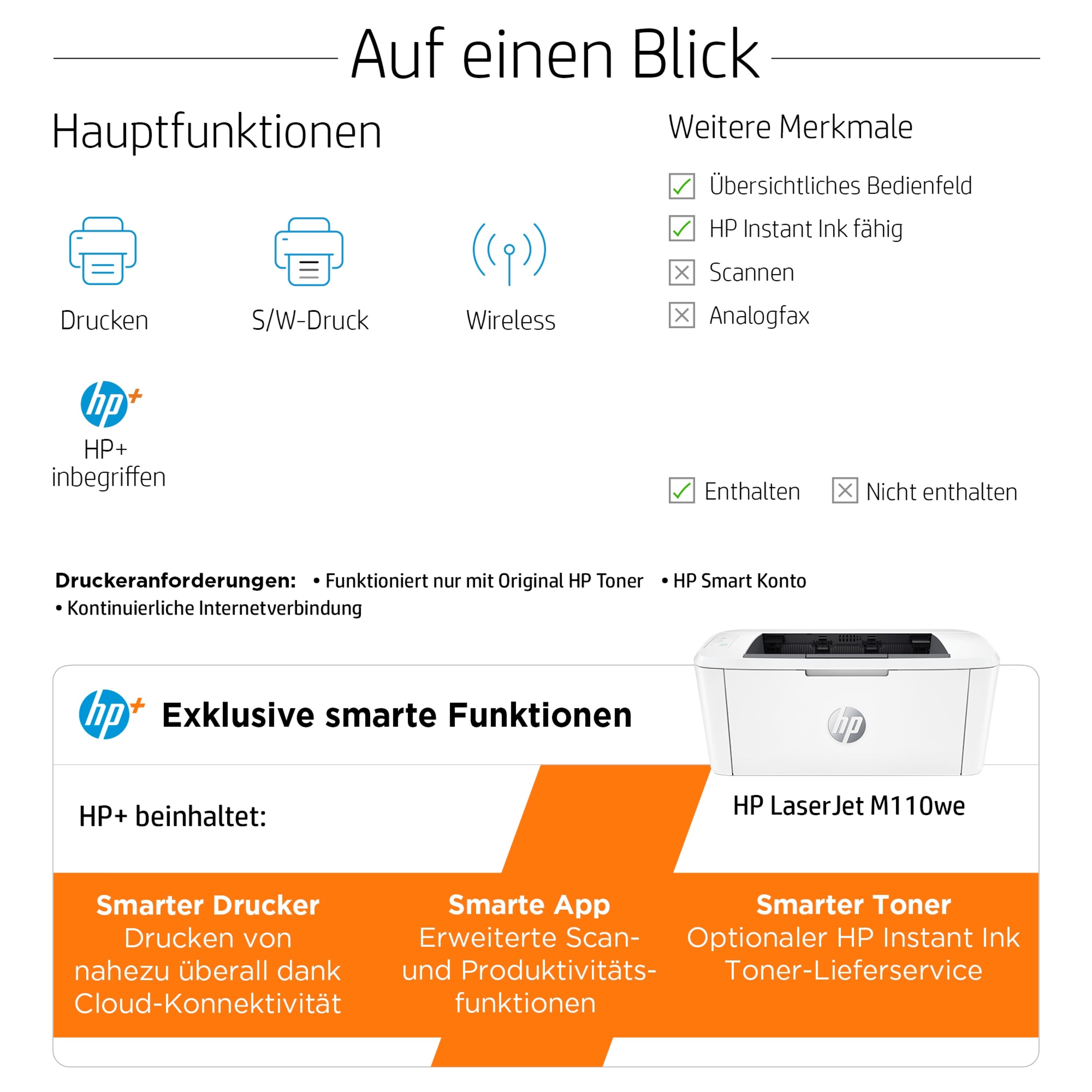 HP HP LaserJet M110we, kleinster Drucker seiner Klasse, Druckgeschwindigkeit von bis zu 20 S./Min, HP Smart-App, intuitiv und benutzerfreundlich