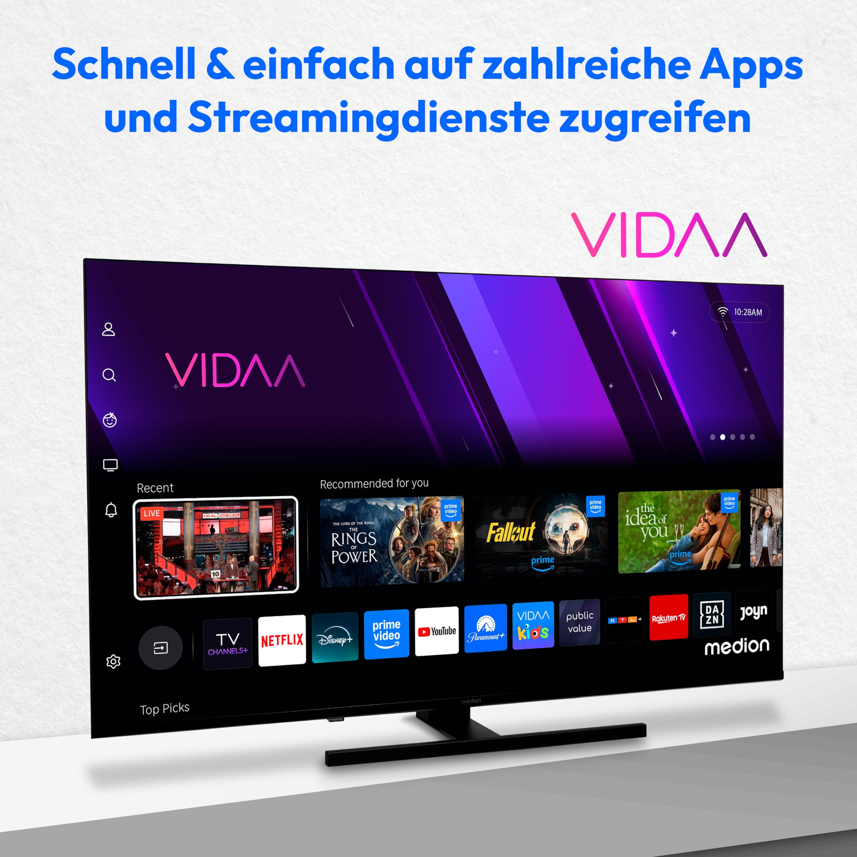 MEDION® LIFE X8502504 (MD 850600) QLED Smart-TV, 125,7 cm (50'') Ultra HD Display, HDR, Dolby Vision®, MEMC, PVR ready, VIDAA App Store, NETFLIX, Disney+, Paramount+ & Amazon Prime Video App, Bluetooth®, DTS X, Dolby Atmos®, HD Triple Tuner